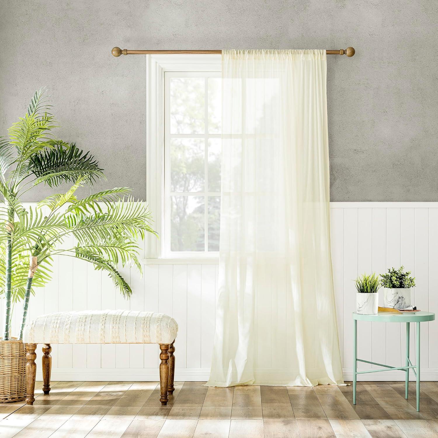 50"x63" Archaeo Sheer 100% Cotton Curtain Panel Cream: Transitional Voile Rod Pocket Indoor Drapery