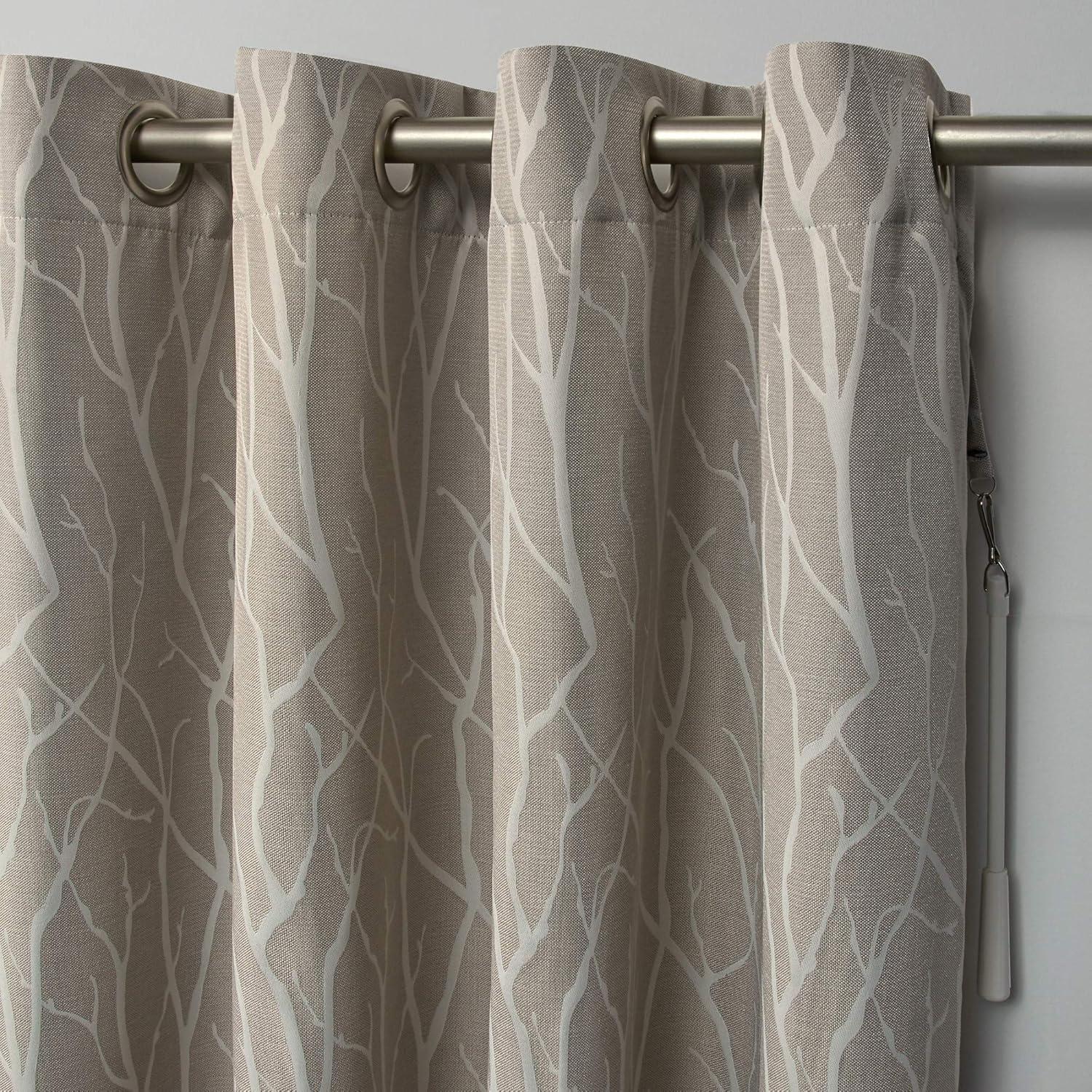 Natural Linen Look Blackout Curtain Panel with Branch Motif