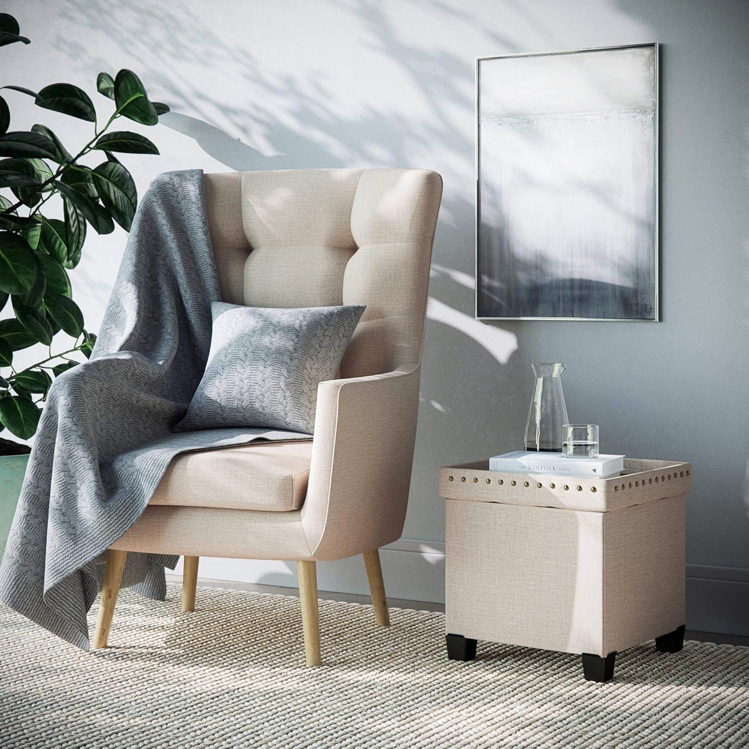 Nathan James 71103 Payton Foldable Storage Ottoman Footrest and Seat Cube, Beige