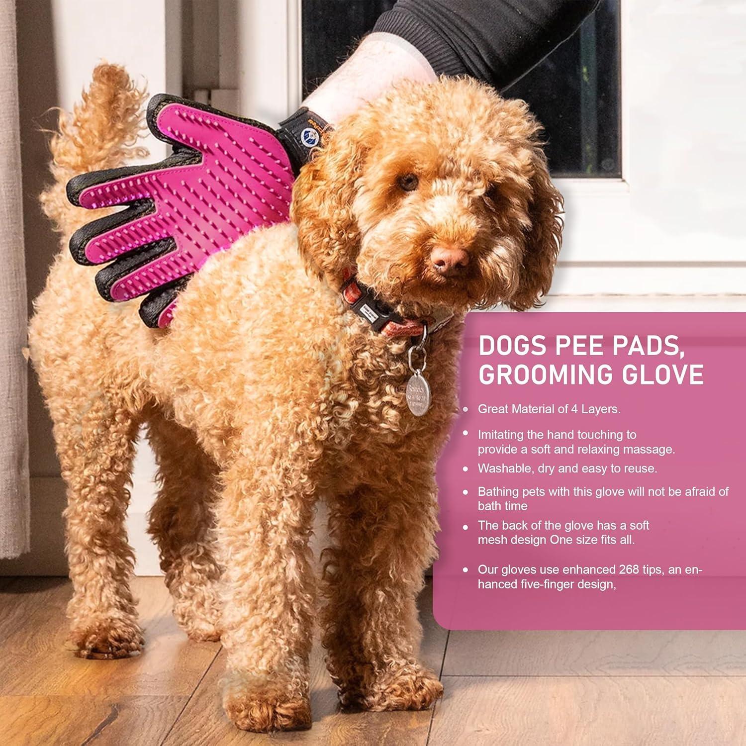 Pink Princess Washable Dog Pee Pads with Grooming Gloves