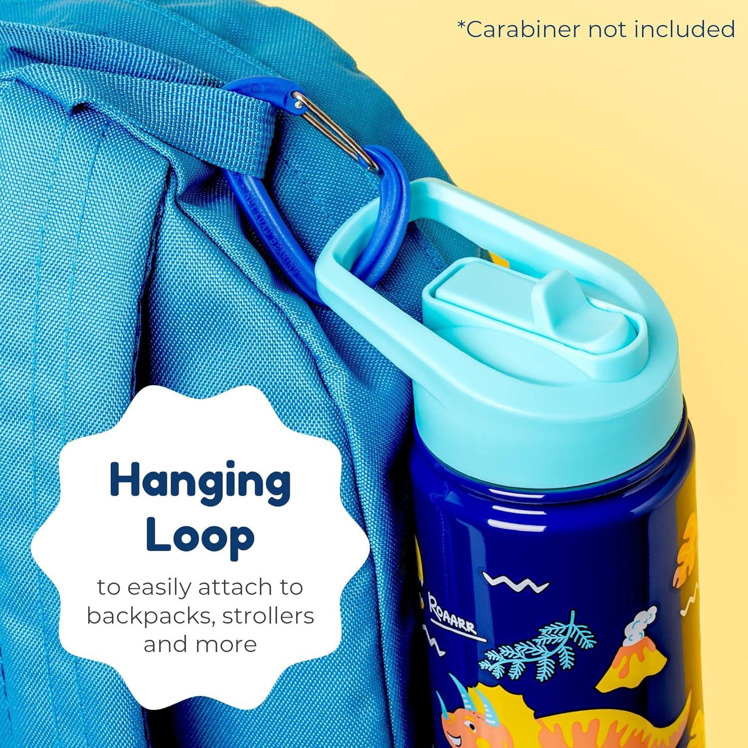 BOZ Kids Water Bottle for School with Straw Lid, Stainless Steel Insulated, 14 oz (Construction)