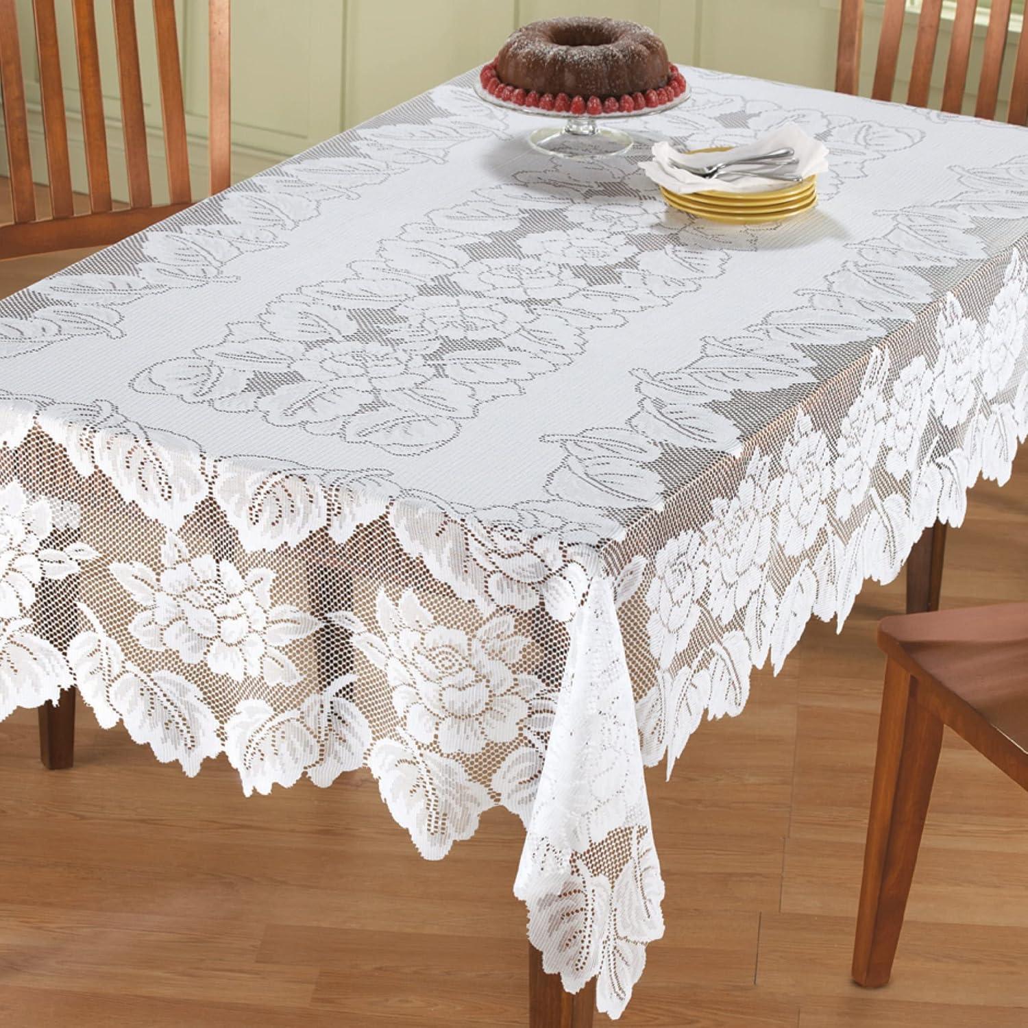 Collections Etc White Floral Lace Tablecloth 60" x 90"