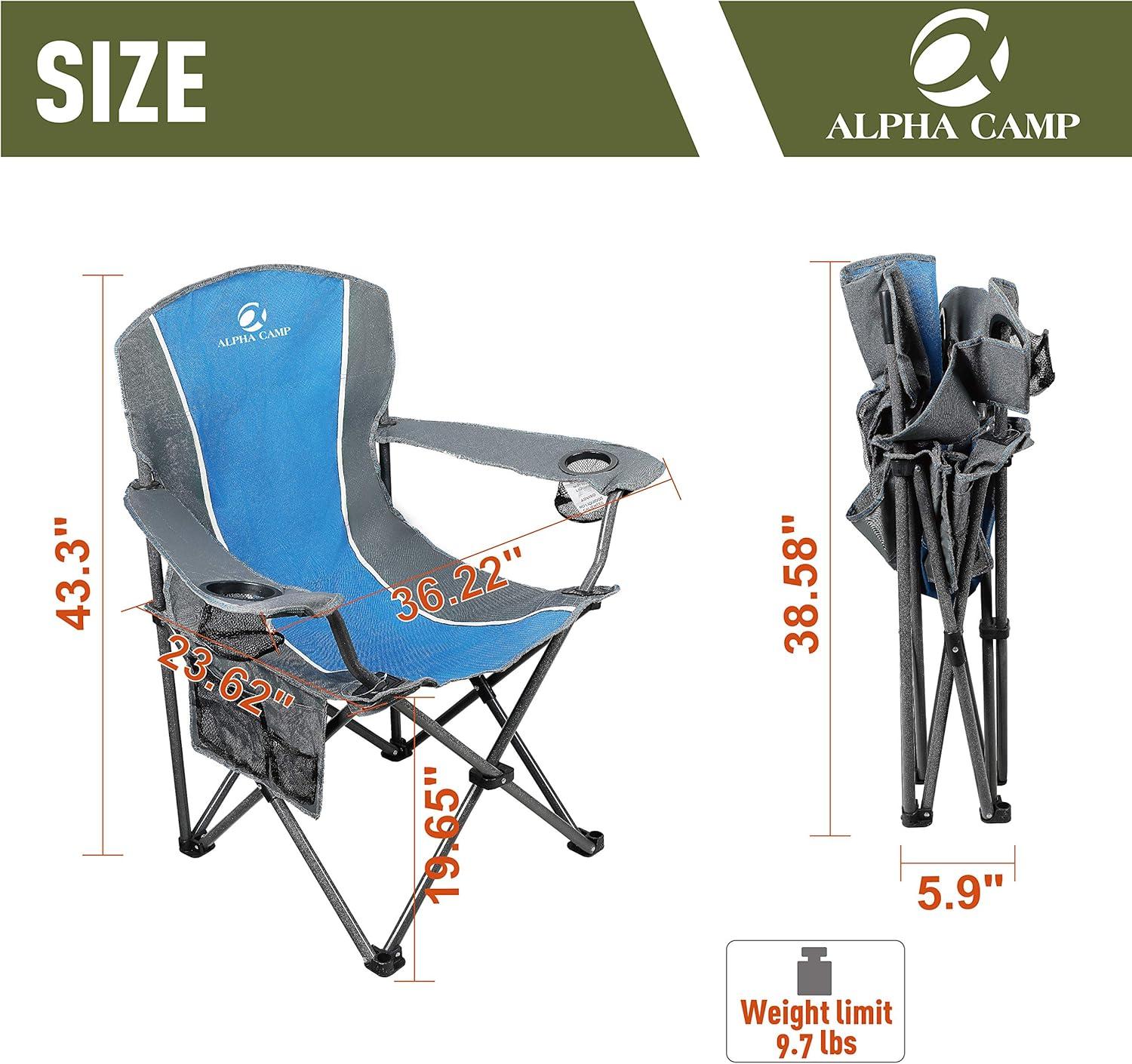 Blue Grey Oversized Folding Camping Chair with Padded Arms