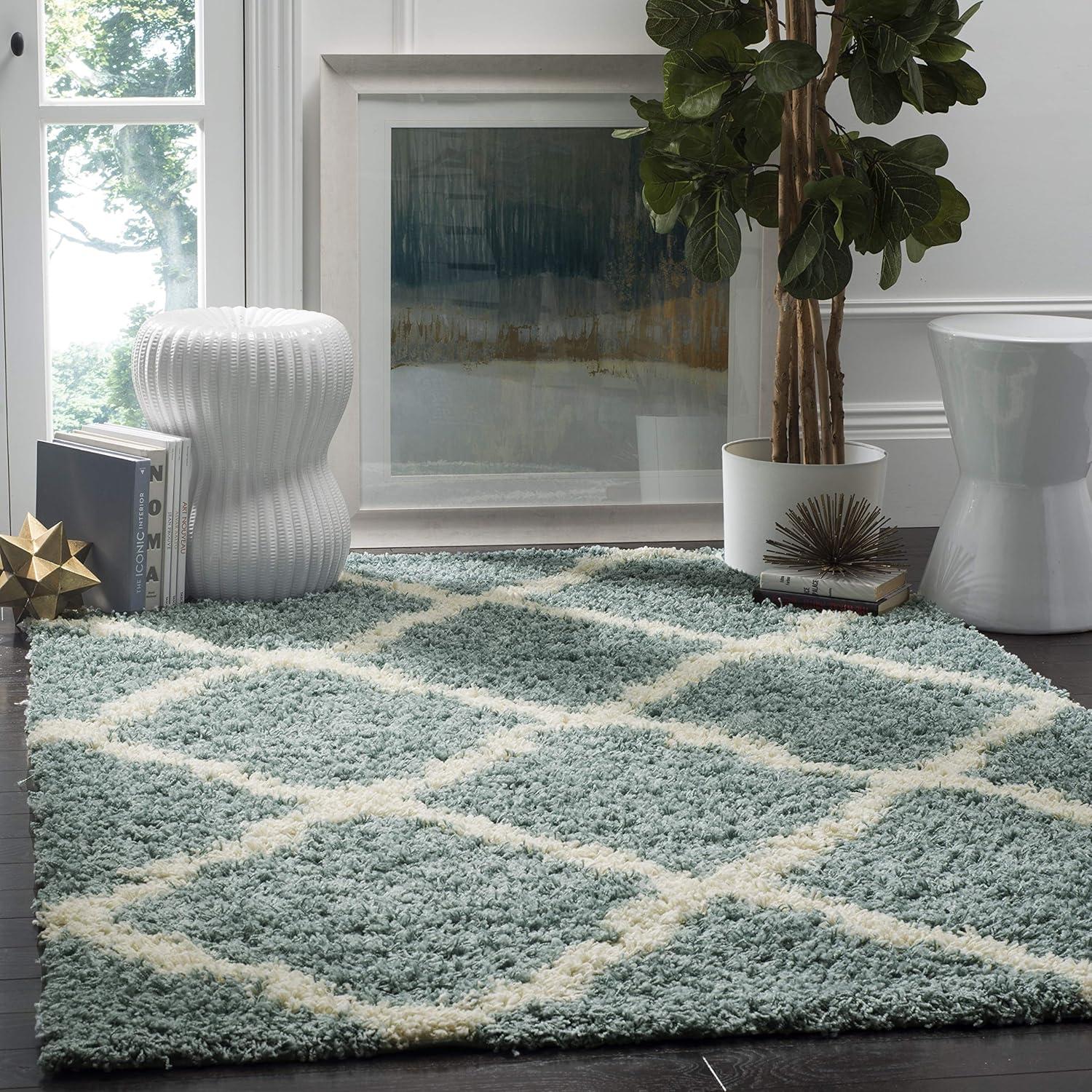 Dallas Shag SGD257 Power Loomed Indoor Accent Rug - Seafoam/Ivory - 3'x5' - Safavieh.