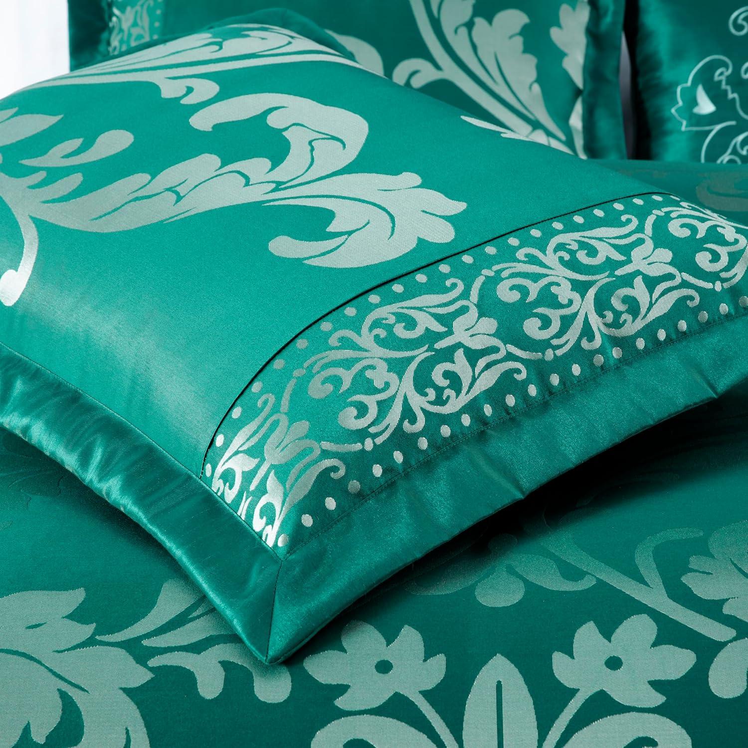 Queen Green and Silver Jacquard Floral Comforter Set