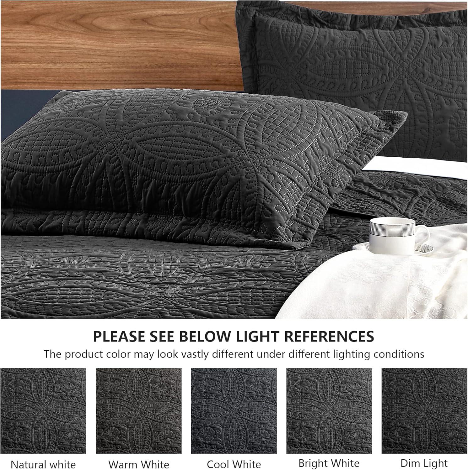 Black Twin Microfiber Quilt Set with Coin Pattern