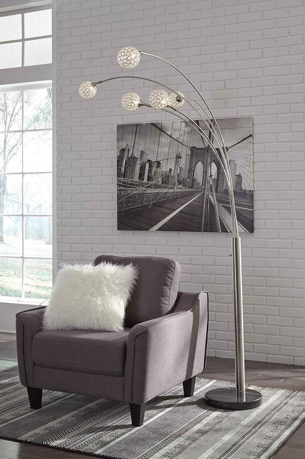 Signature Design by Ashley Winter Arc Floor Lamp Black/Silver: Contemporary Multi-Head, Dimmable, Marble Base