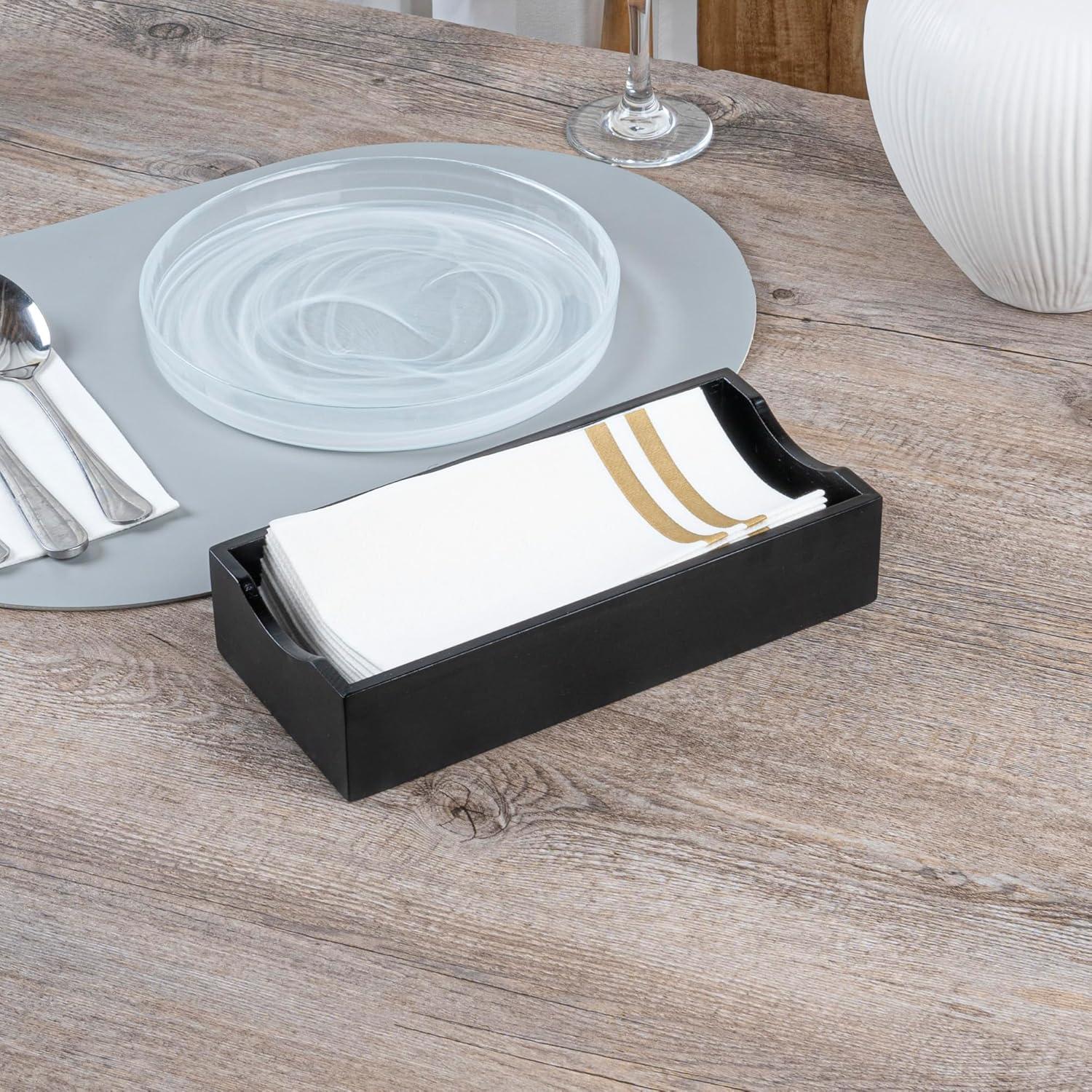 JepoIA 5.5 x 4 Inch Cocktail Napkin Holder 1 Square Flat Napkin Holder - For Bars Kitchen Tables or Countertops Sturdy Black Bamboo Tissue Napkin Holder Dining Room Decor