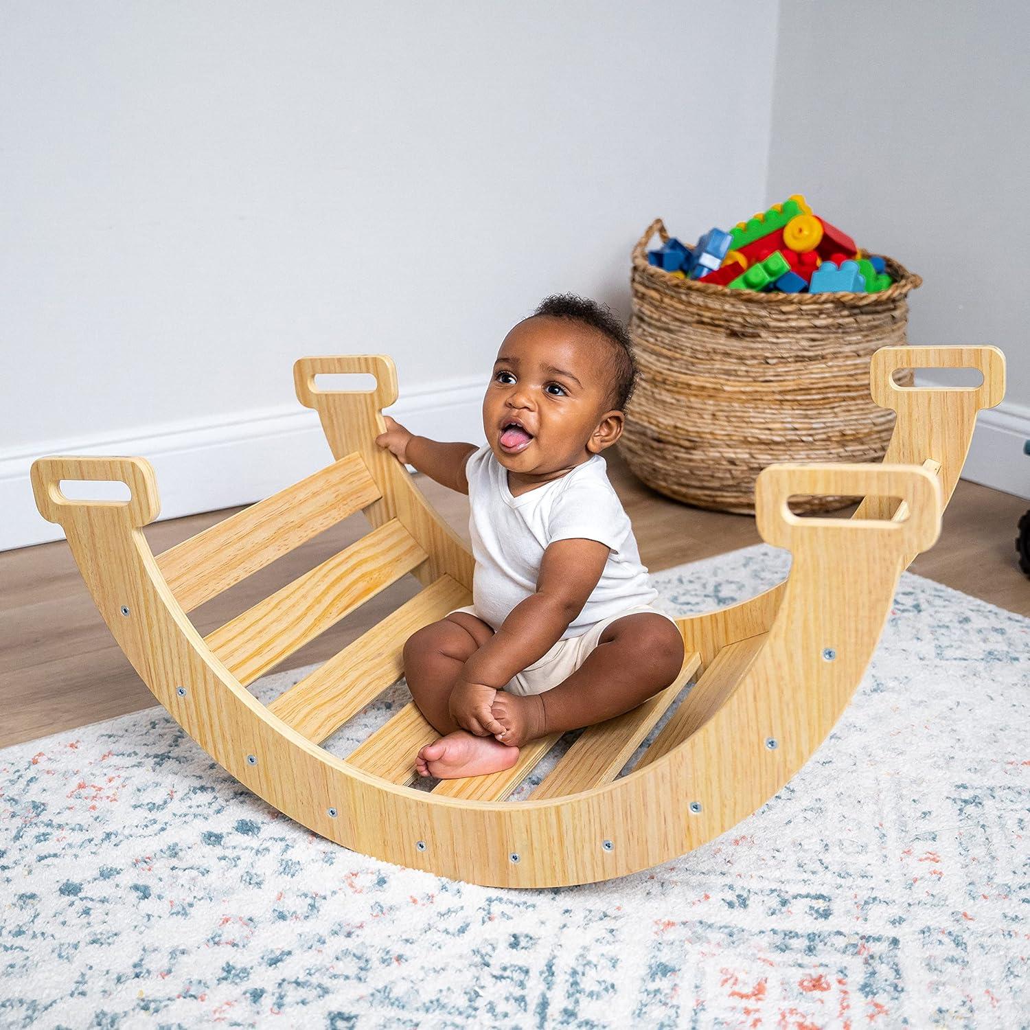 Avenlur Maple Baby Pikler - Wood Small Triangle Climbing Set with Ladder Slide and Rocker