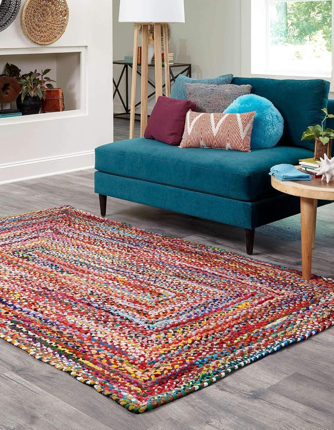 Unique Loom Braided Chindi Collection Area Rug - Layer (8'  x 11' Rectangle Multi/Blue)