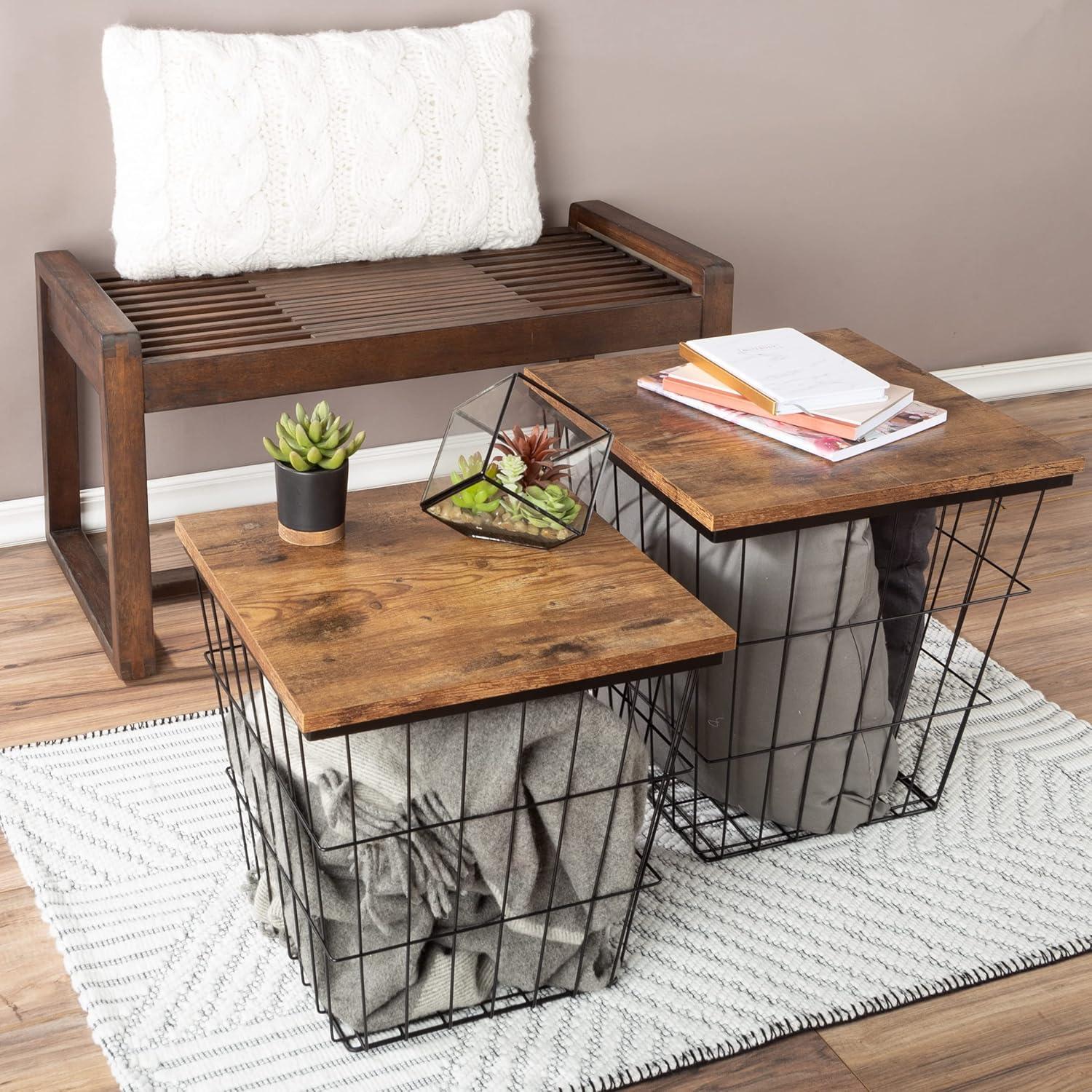 Industrial Farmhouse Nesting End Tables with Storage