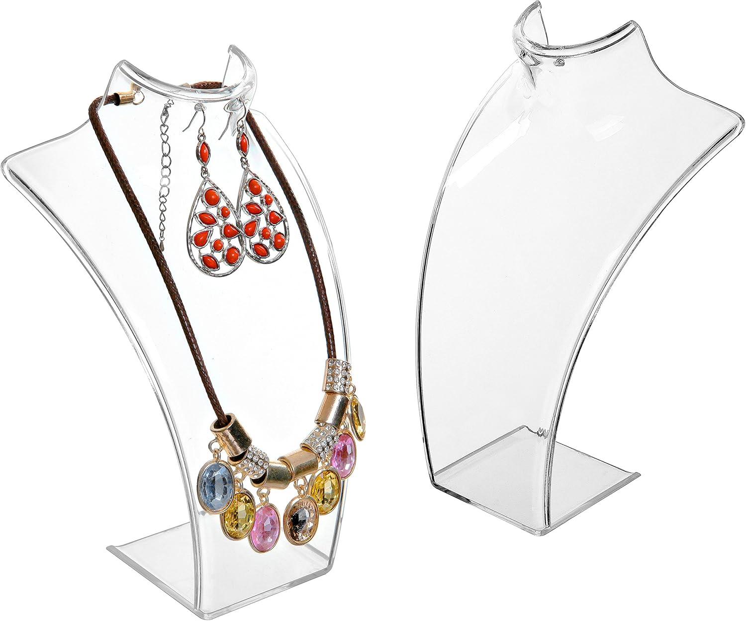 8-Inch Clear Acrylic Necklace & Earring Jewelry 3D Bust Display Stand, Set of 2