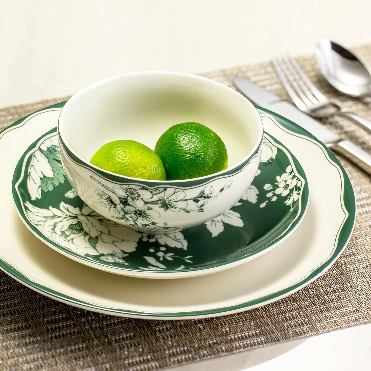 222 Fifth 222 Fifth Brittany 12-Piece Porcelain Dinnerware Set - Service For 4, Plate & Bowl Set