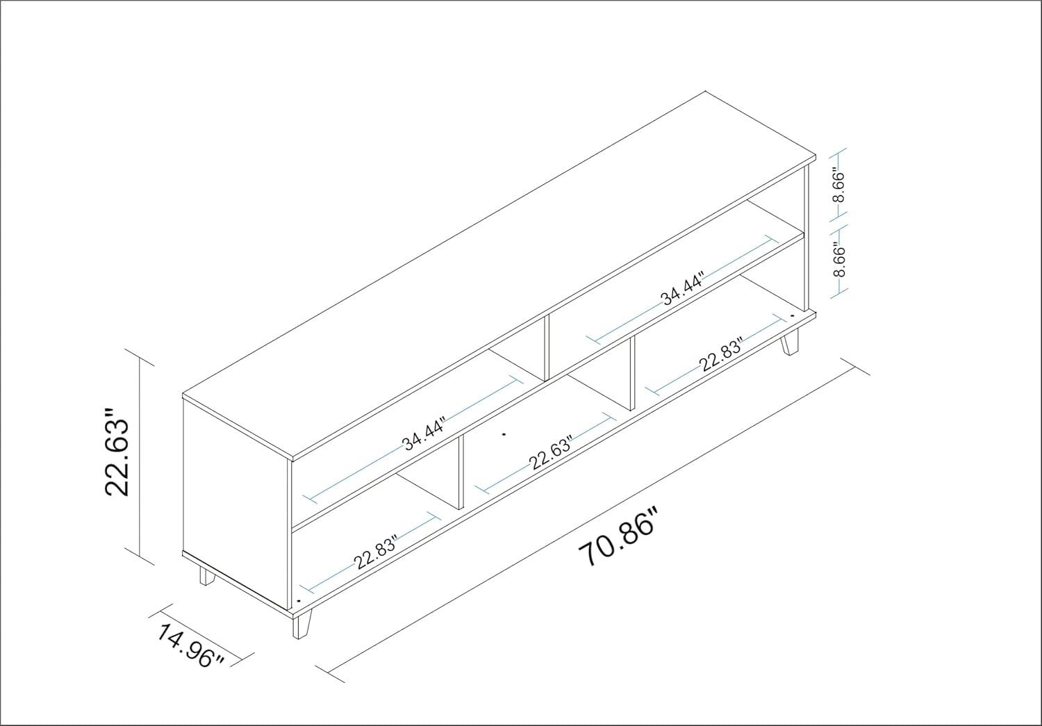 Warren TV Stand for TVs up to 65" Dark Brown - Manhattan Comfort: Splayed Oak Legs, Pine Wood, Open Shelving