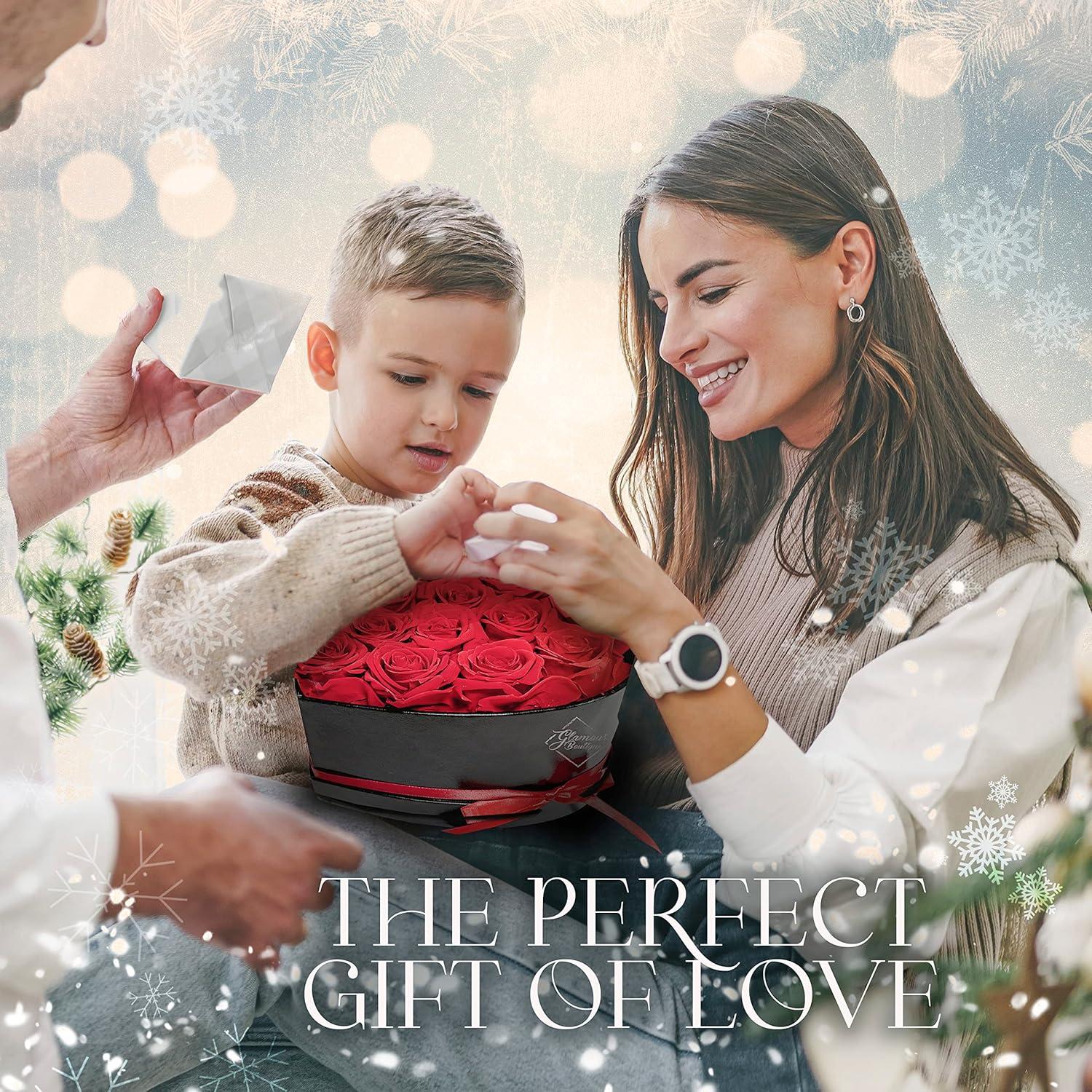 16 Flower Forever Heart Shape Box - Preserved Roses Gift for Her, Preserved Flowers, Red