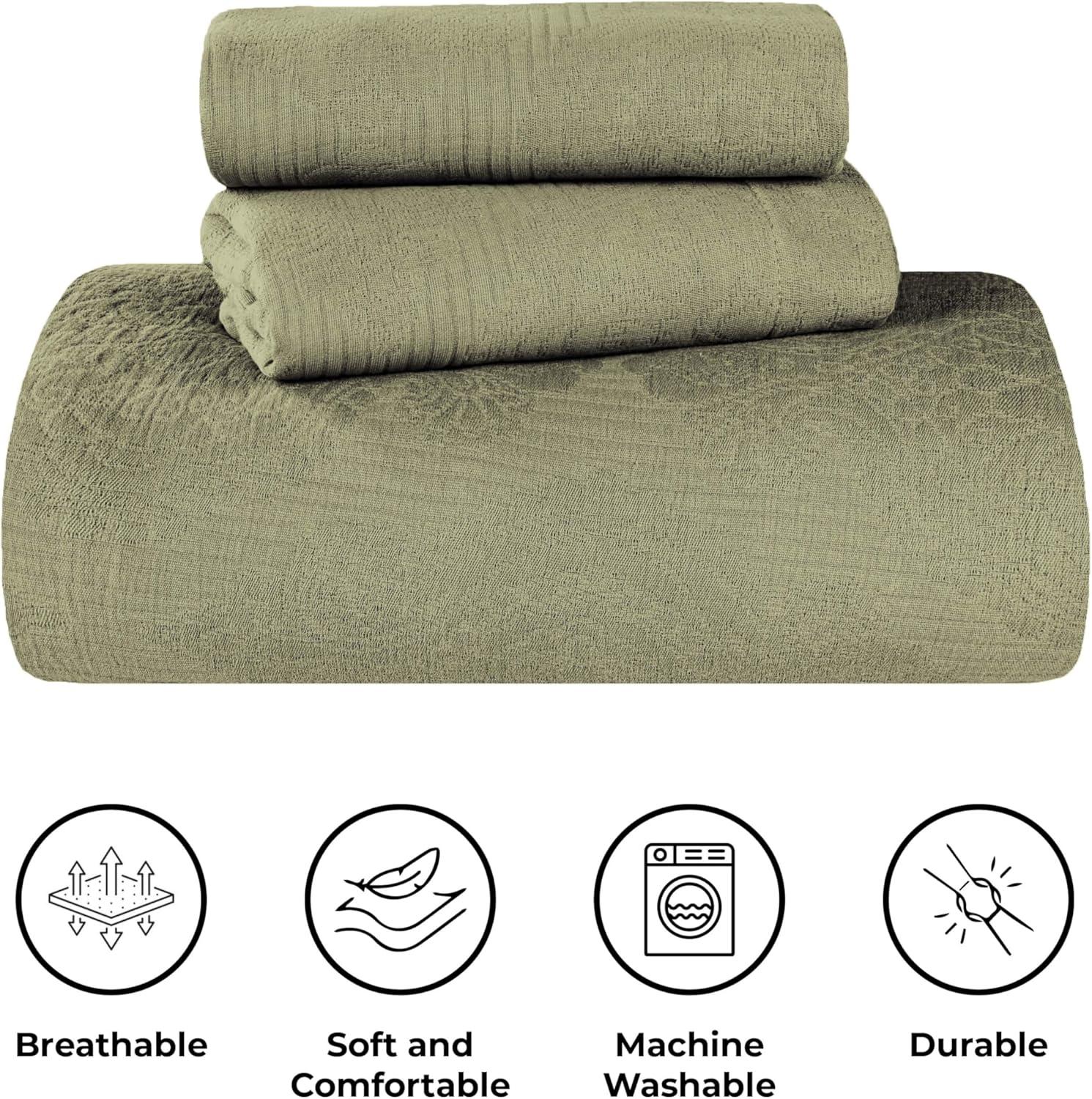 Superior Victory Cotton Matelasse Scrolling Medallion Breathable Bedspread With Pillow Sham Set