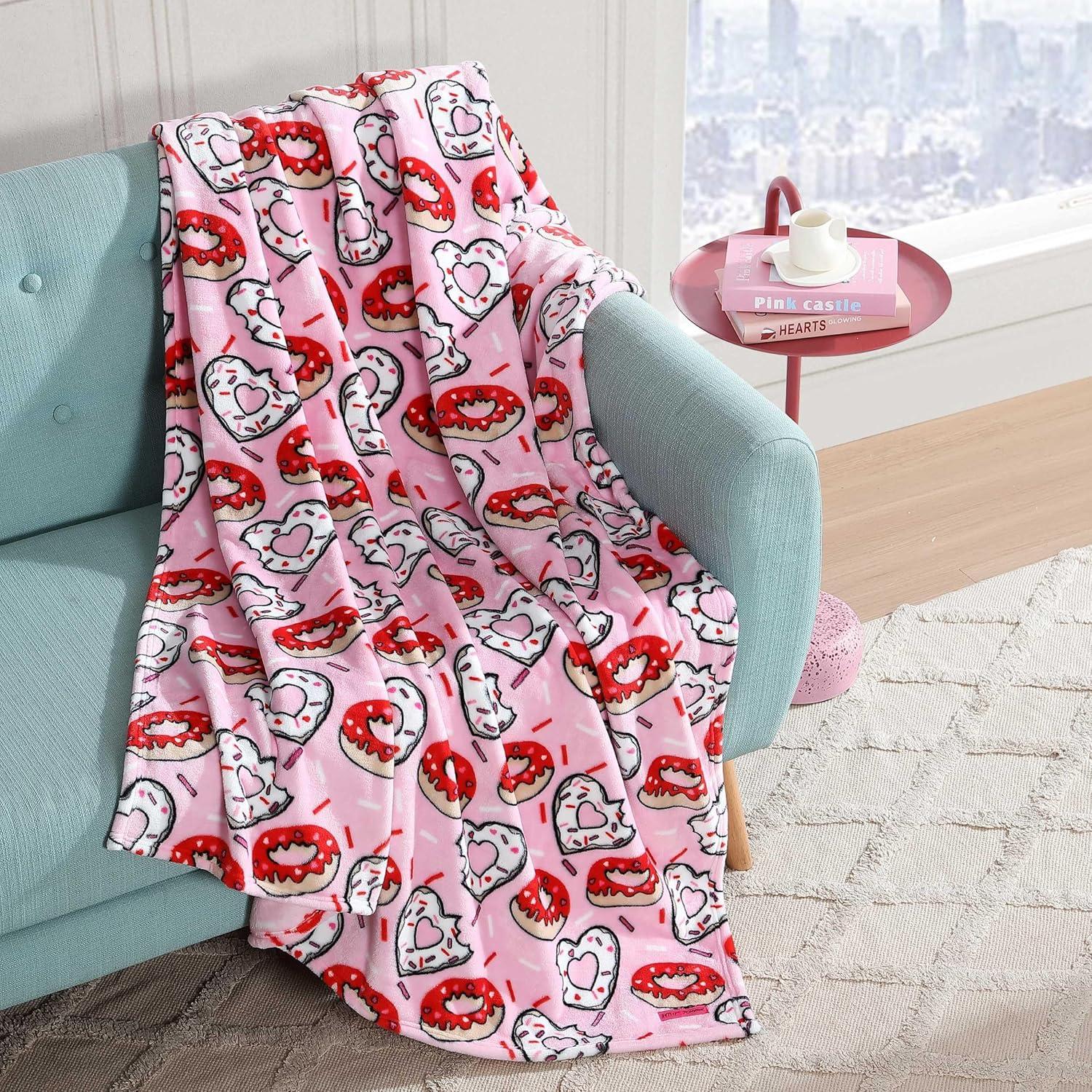 Betsey Johnson - Throw, Ultra-Soft Plush Blanket, Ideal for Couch, Bed, or Lounges (Donut Hearts Pink, 50" x 70")