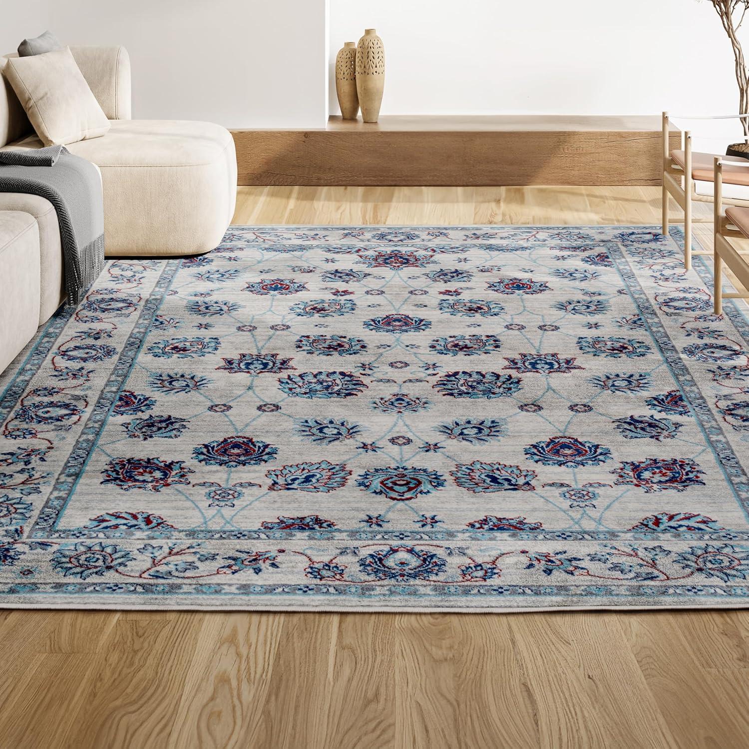 3' X 5' Modern Persian Vintage Moroccan Traditional Area Rug, Ivory/Blue/Red - JONATHAN Y