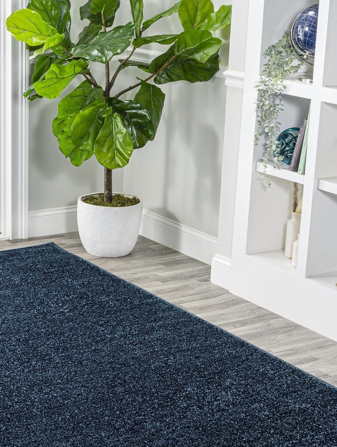 5'x8' Haze Solid Low-Pile Area Rug, Navy - JONATHAN Y
