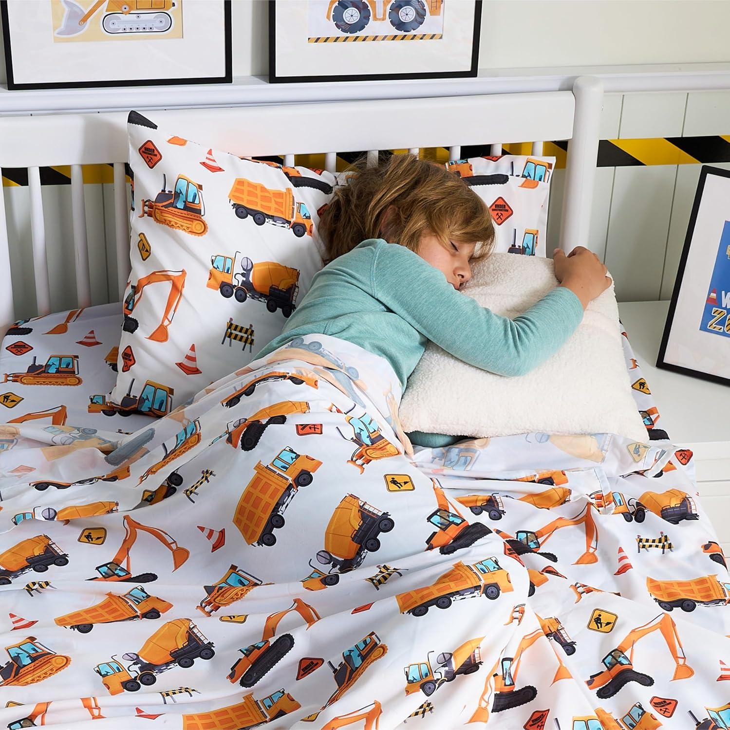 SYNCFUN Kids Full Sheet Set Construction Vehicle - 4 Piece Soft Microfiber Bed Sheets - Cozy Toddler Bedding Set for Boys Girls Teens