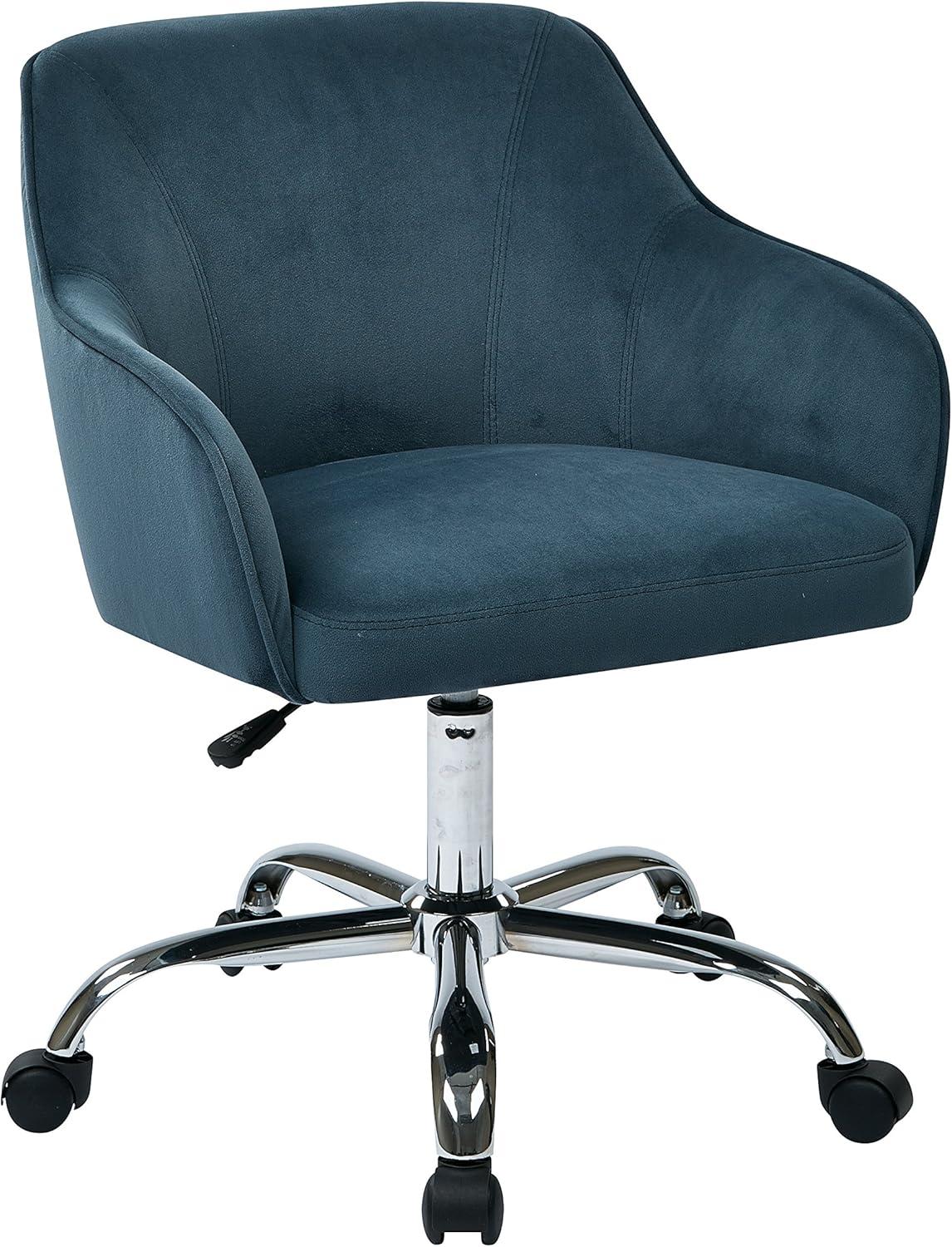 Atlantic Blue Velvet Fabric Swivel Task Chair with Polished Chrome Base