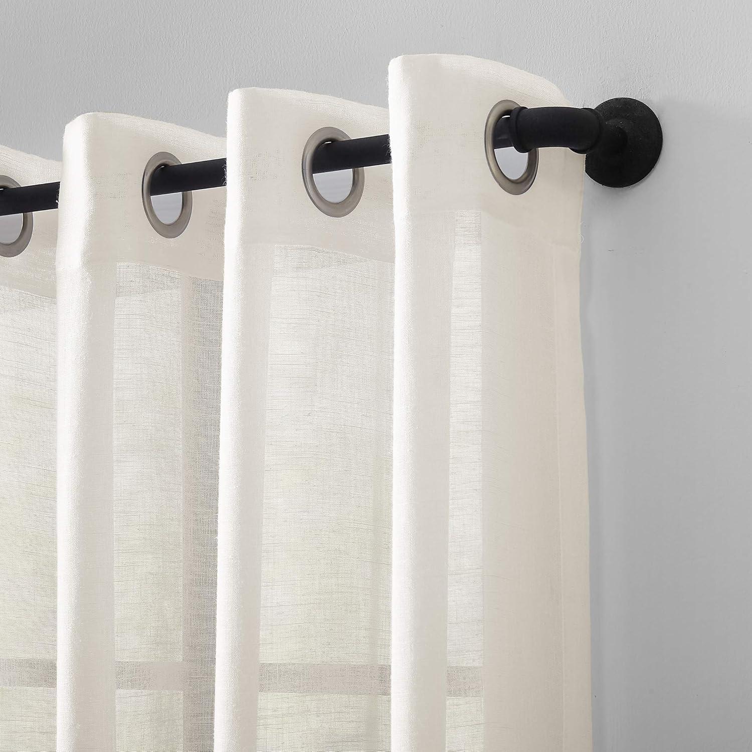 63"x52" Slub Textured Linen Blend Grommet Top Curtain Ivory - Archaeo: Light Filtering, Modern Indoor Panel