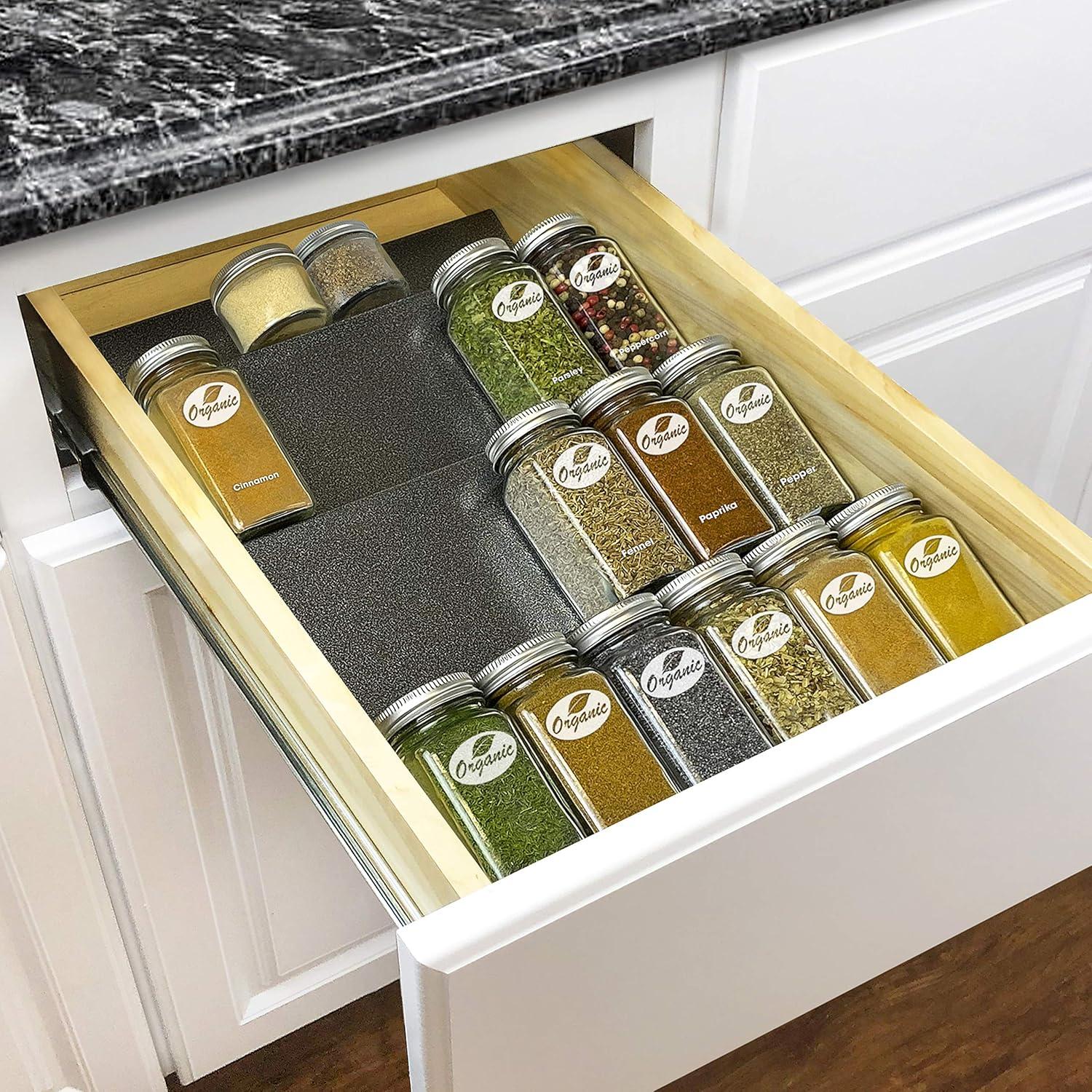 LYNK PROFESSIONAL® Spice Drawer Organizer - Heavy Gauge Steel 4 Tier Spice Rack - Silver Metallic