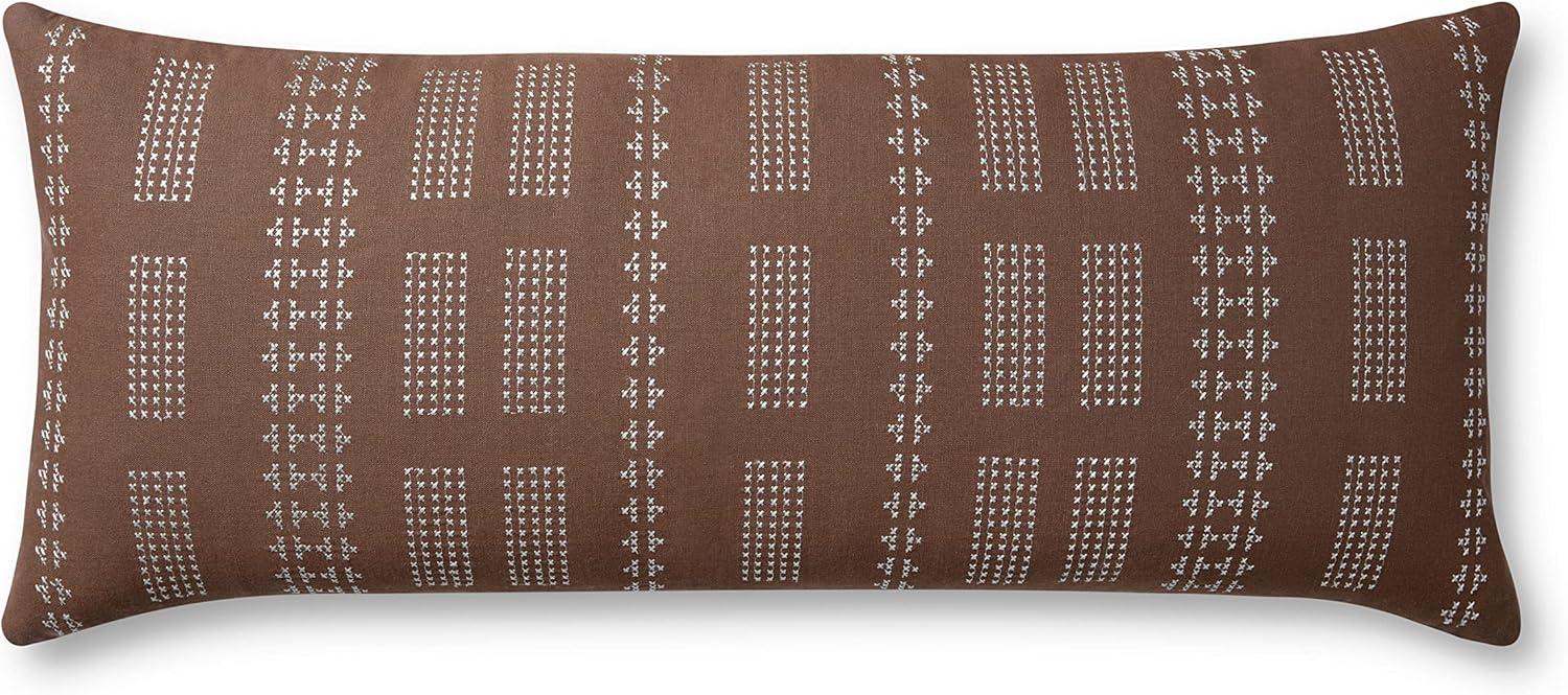 Brown Rectangular Cotton Embroidered Lumbar Pillow