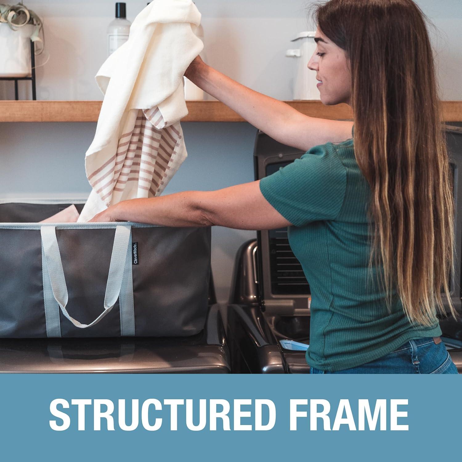 CleverMade Collapsible Laundry Tote 2PK - 50L (13 Gal) Charcoal/Gray