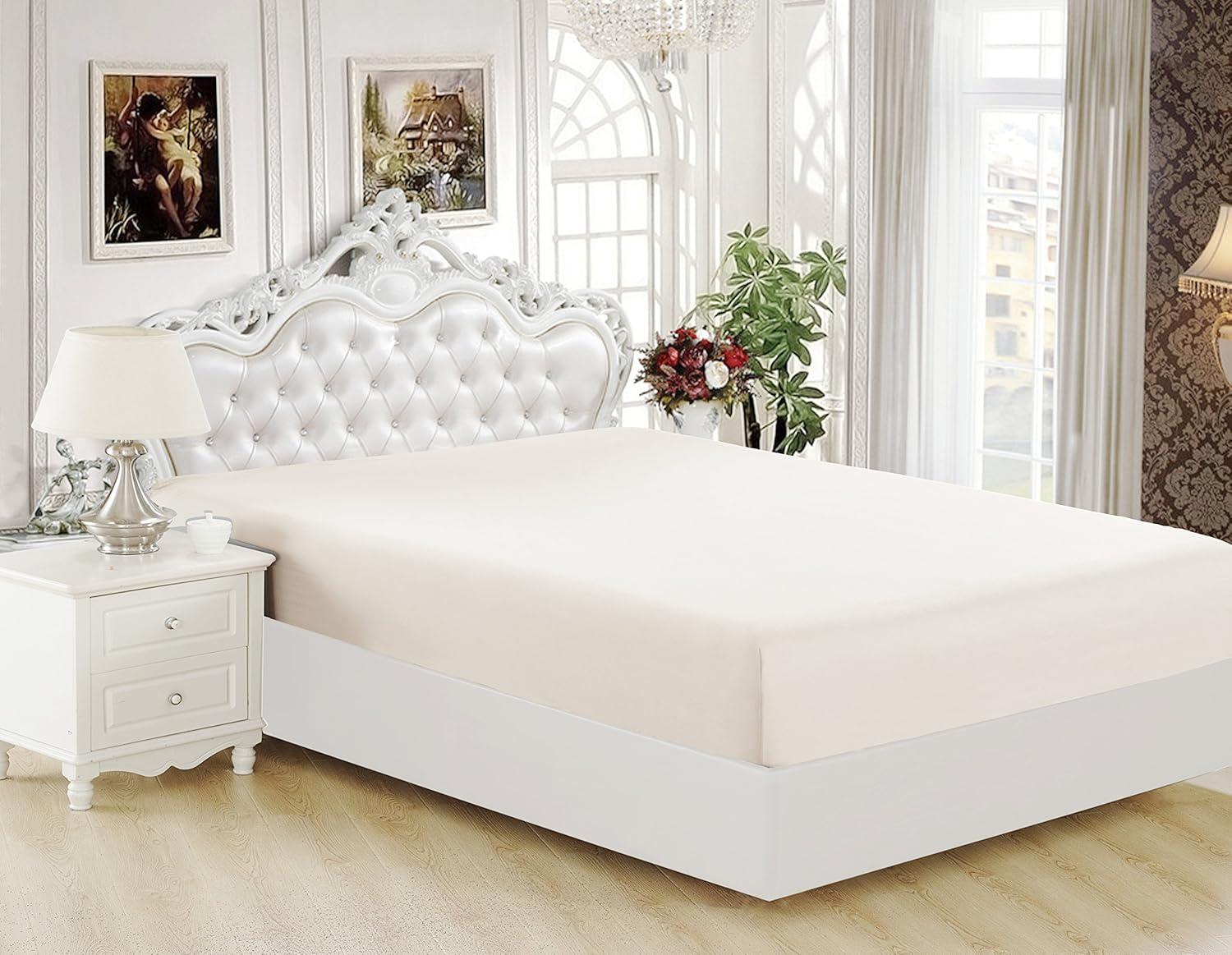 Marina Decoration Ultra Soft Silky Deep Pocket Solid Rayon from Bamboo All Season Wrinkle Free Solid Bamboo Fitted Sheet, Ivory Color King Size