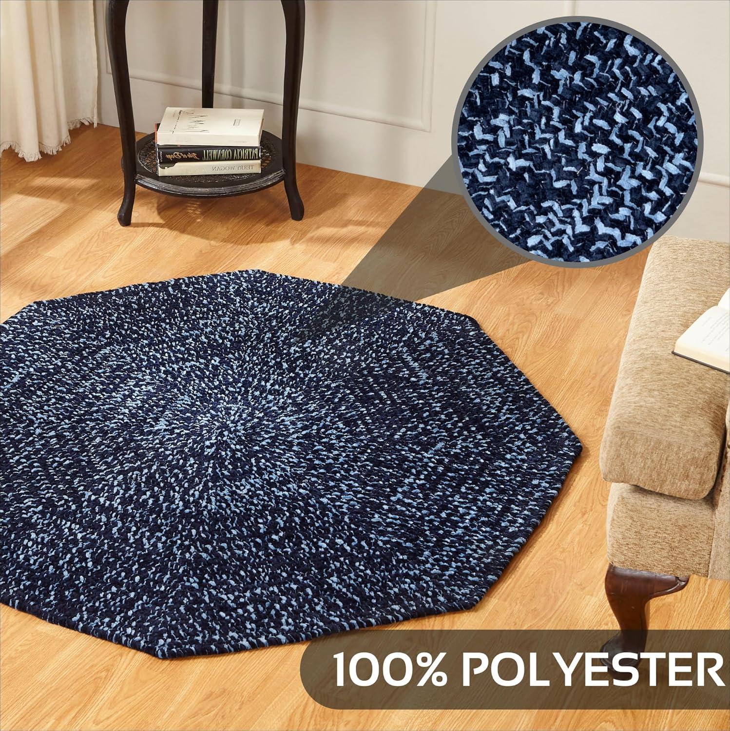 72" x 72" Chenille Tweed Collection Navy & Smoke Blue Reversible Indoor Area Utility Octagonal Rug - Better Trends