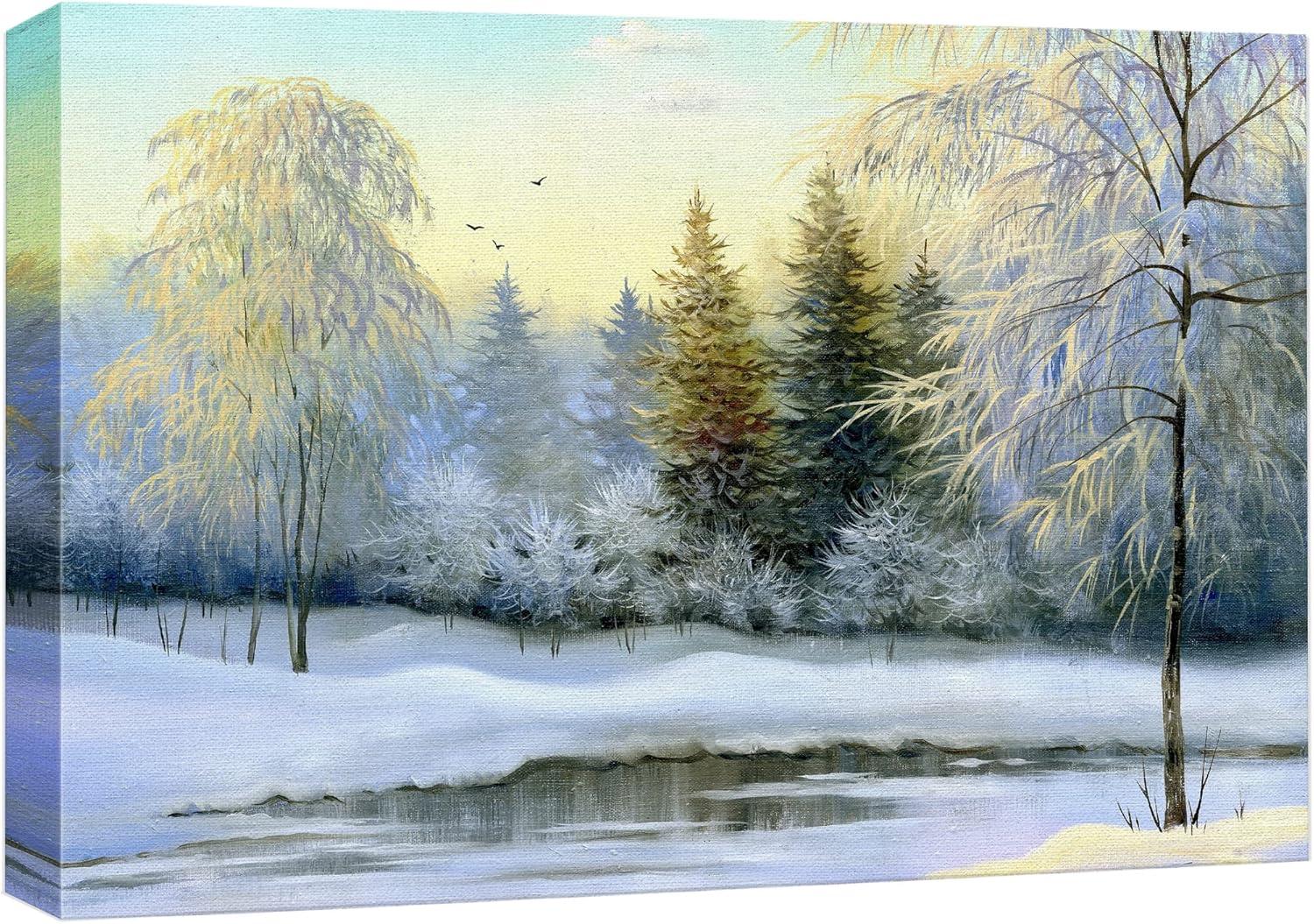 Winter Forest Landscape Canvas Print Wall Art 24"x36"