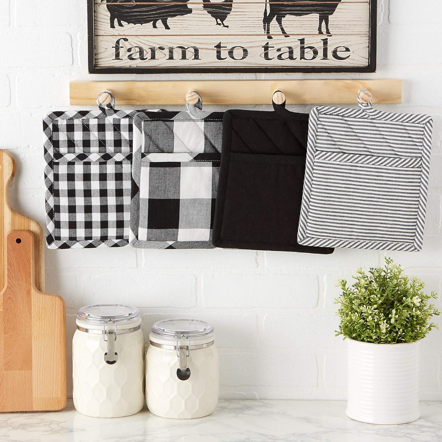 Black and White Gingham Cotton Pot Holder Set