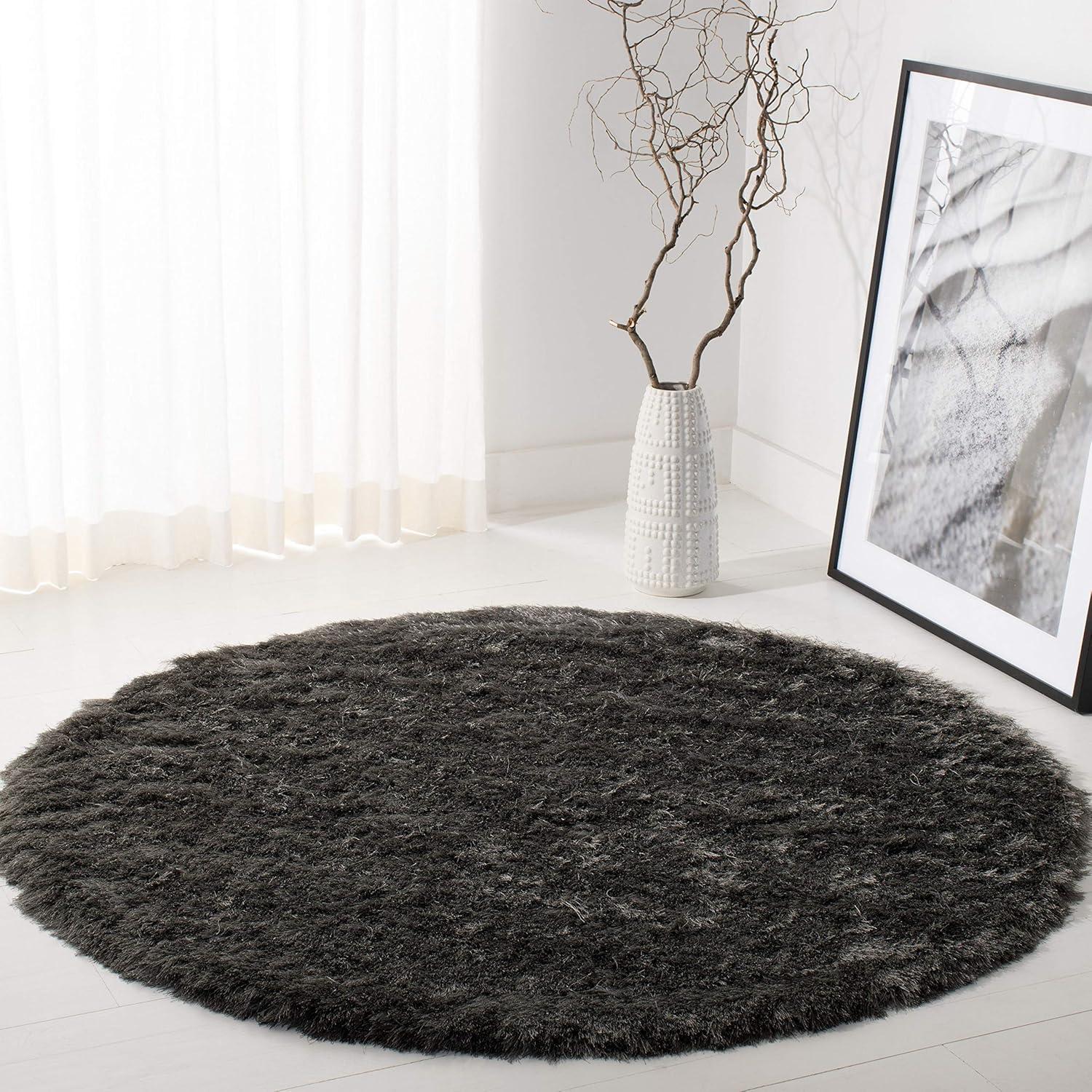 Shag SG511 Hand Tufted Area Rug - Titanium - 4' round - Safavieh.