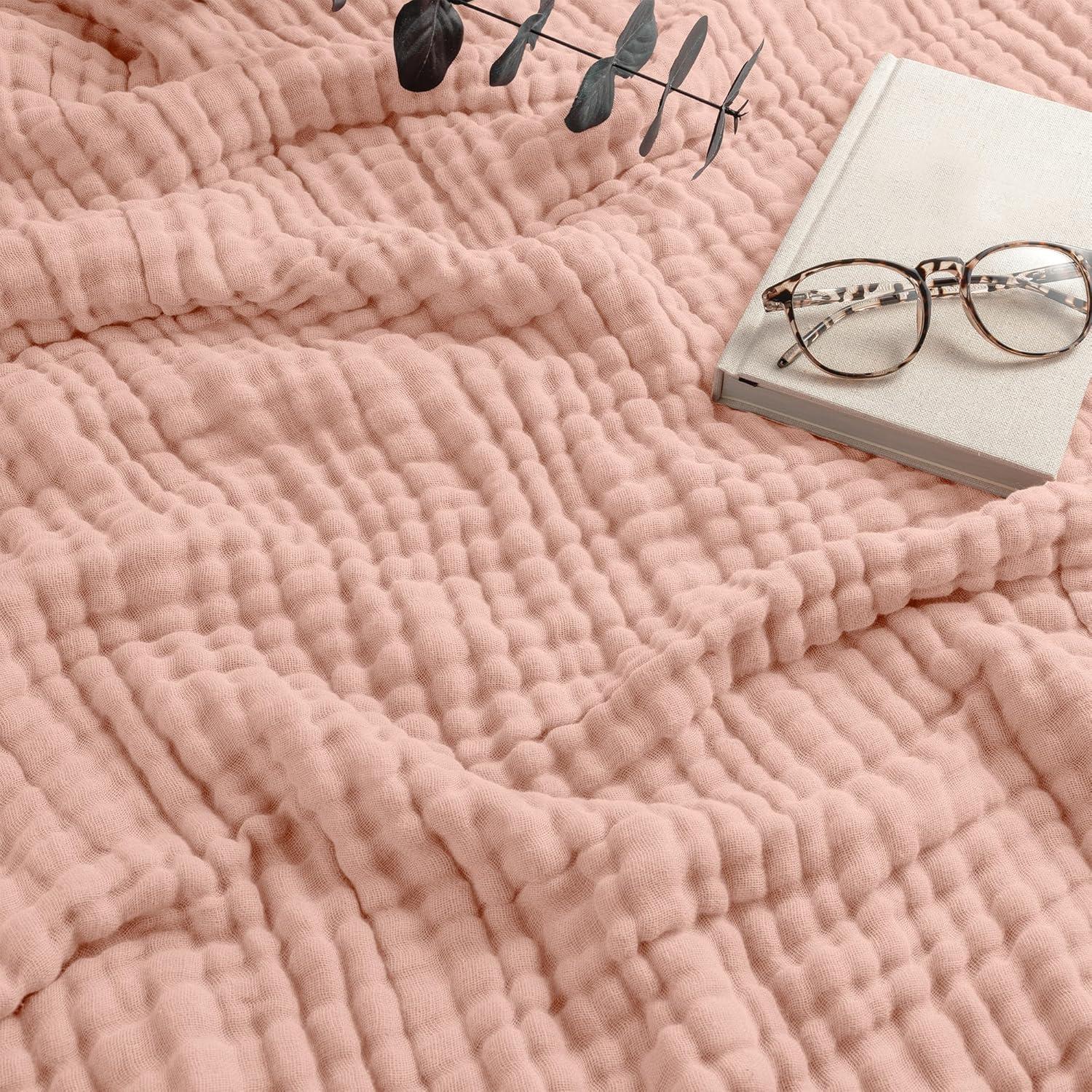 Muslin Blanket for Adults, Extra Large Throw 50" x 60" By Comfy Cubs - Mauve