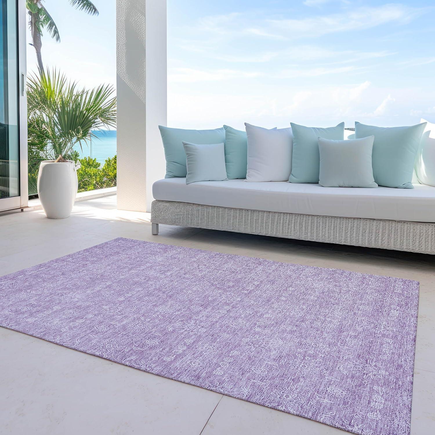 Lavender Synthetic Flat Woven Round Washable Area Rug