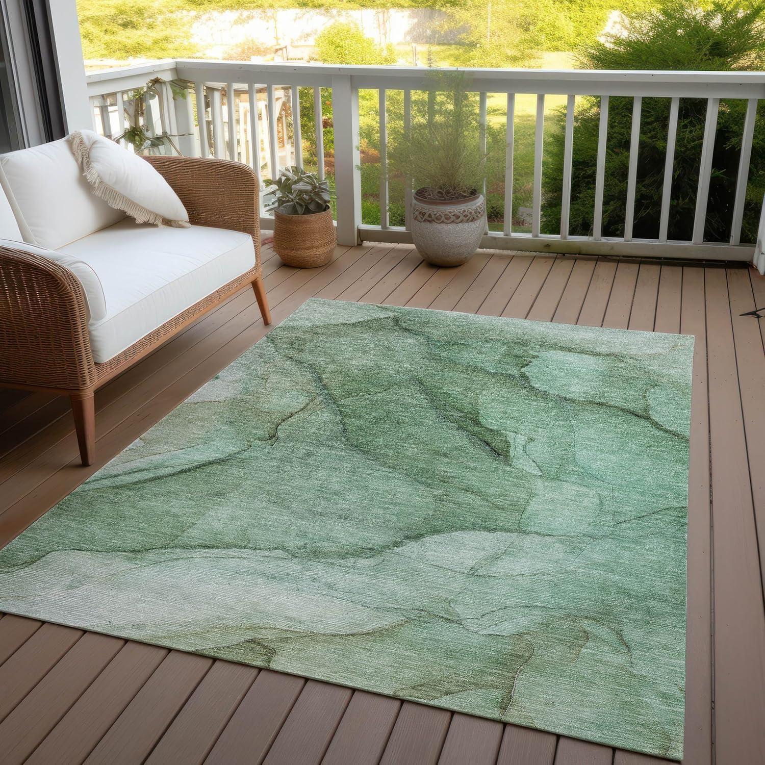 Green 9' x 12' Synthetic Flat Woven Washable Rug