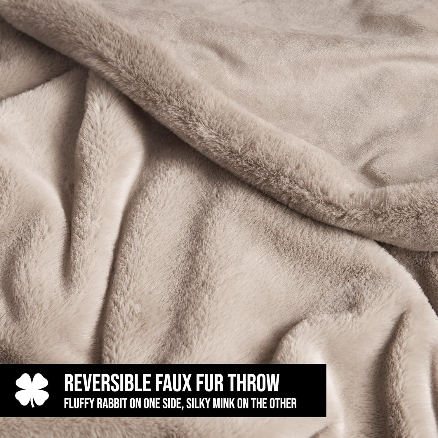 Lucky Brand Reversible Solid Rabbit Mink Faux Fur Luxurious & Soft Thow Blankets - 50" x 70"