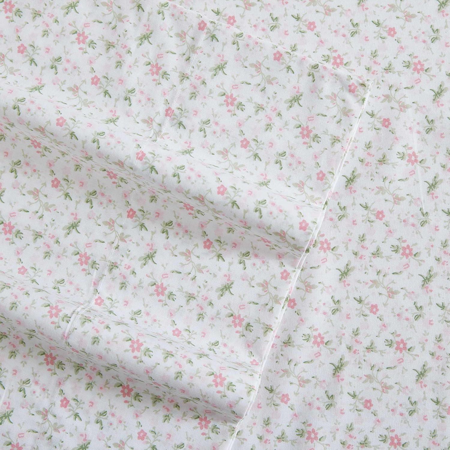 Evie Pink Floral Cotton Percale Twin Sheet Set