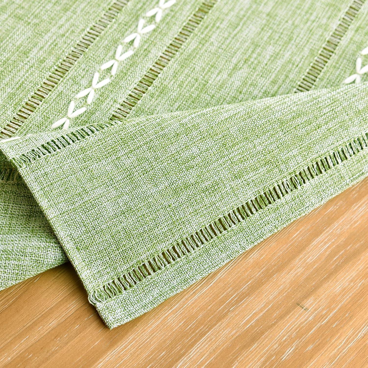 Sage Green Embroidered Cotton Linen Rectangular Tablecloth