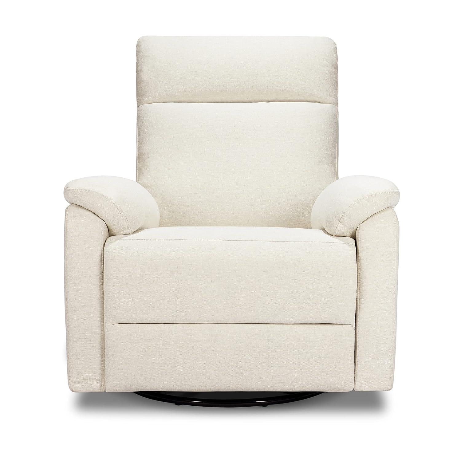 Vanilla Swivel Recliner with Wood Base and Spot Clean Fabric