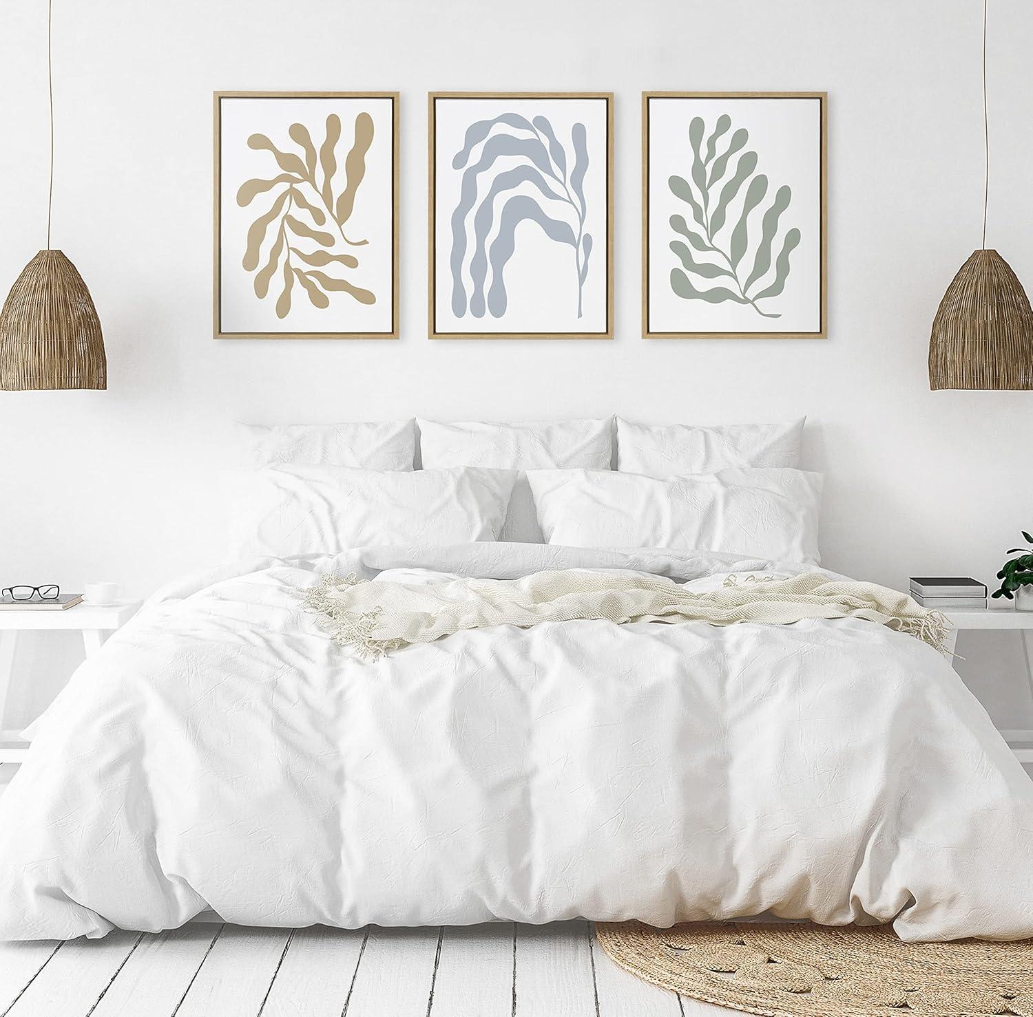 Kate and Laurel Sylvie Matisse Inspired Abstract Botanicals Framed Canvas by The Creative Bunch Studio, 3 Piece 18x24, Natural