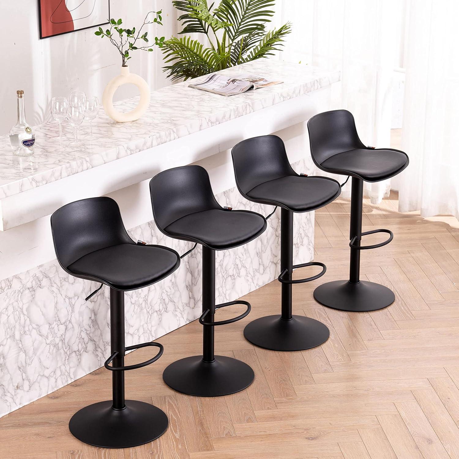 Adjustable Black Swivel Bar Stools with High Back and Soft Cushion