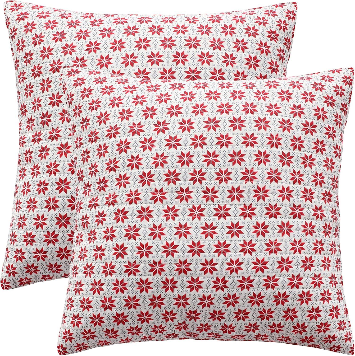 Silent Night Red and White Cotton Euro Sham Set