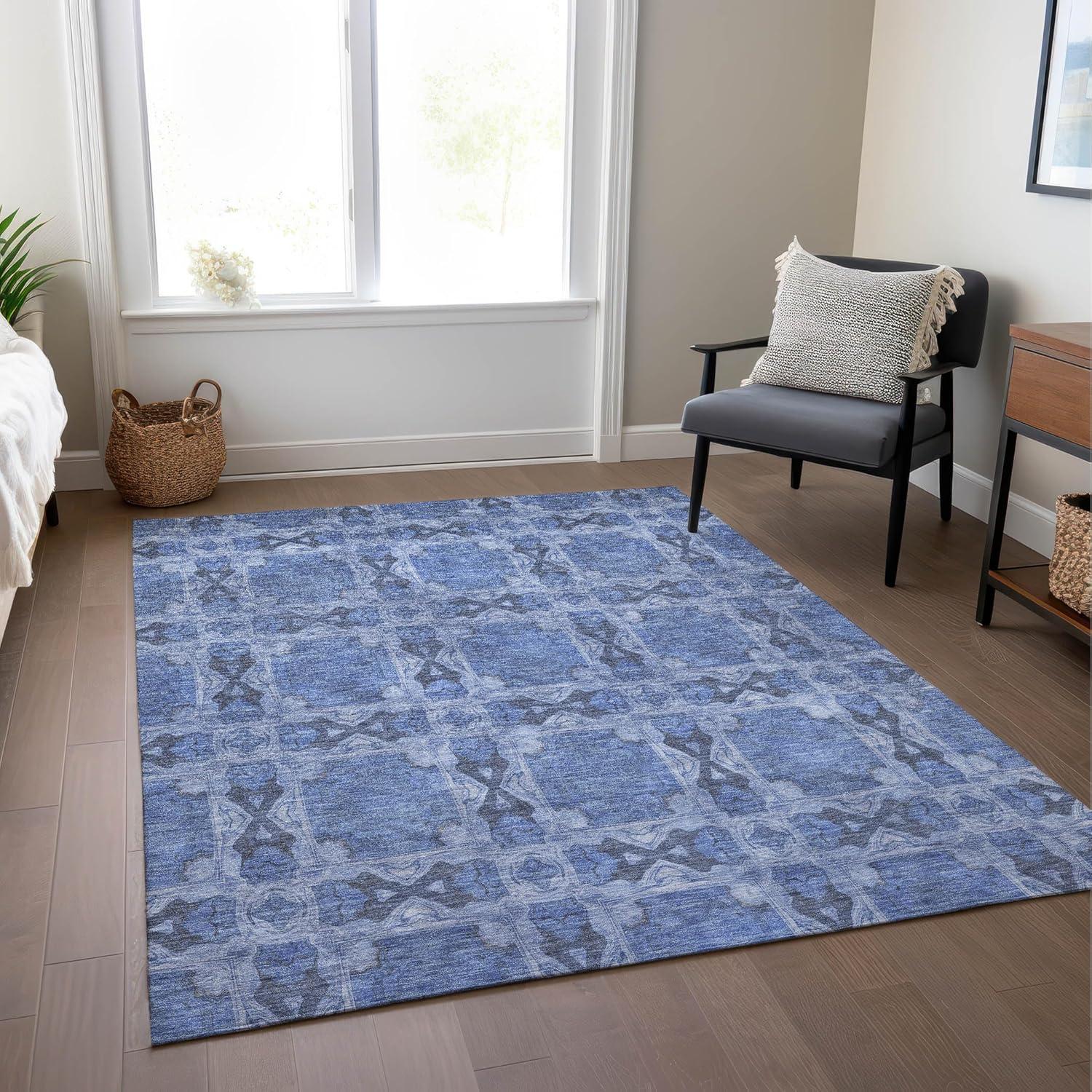 Denim Blue Flat Woven Synthetic 5' x 7'6" Area Rug