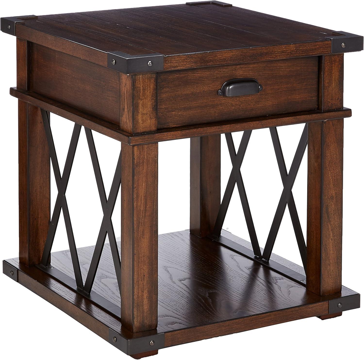 Vintage Ash and Iron Industrial Storage End Table