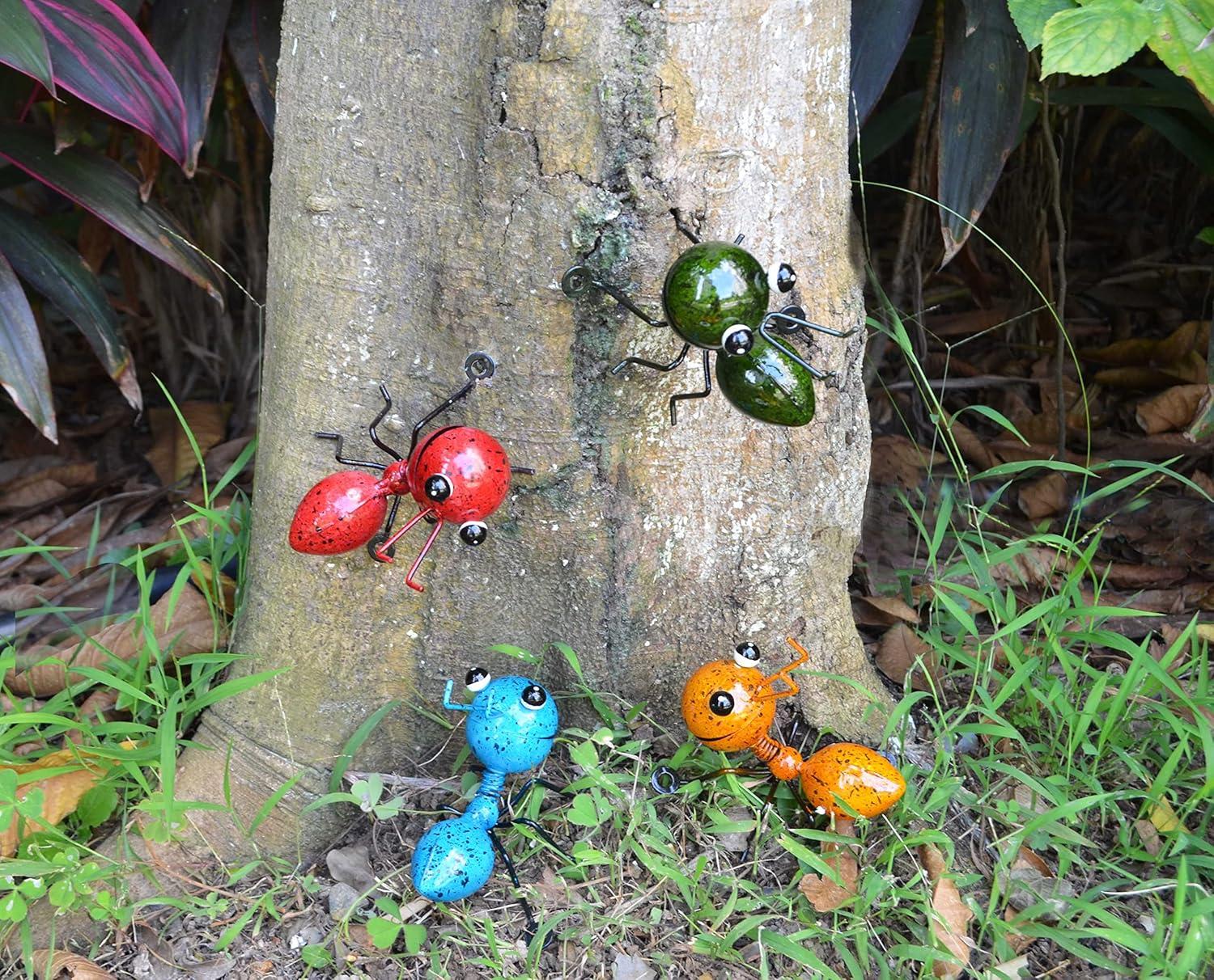 Colorful Painted Metal Ant Garden Decor Set of 4