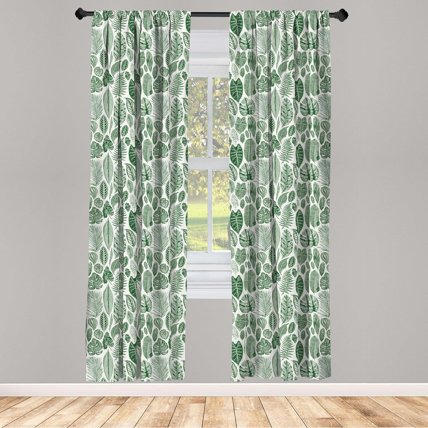 Botanical Semi-Sheer Rod Pocket Curtain Panels (Set of 2)