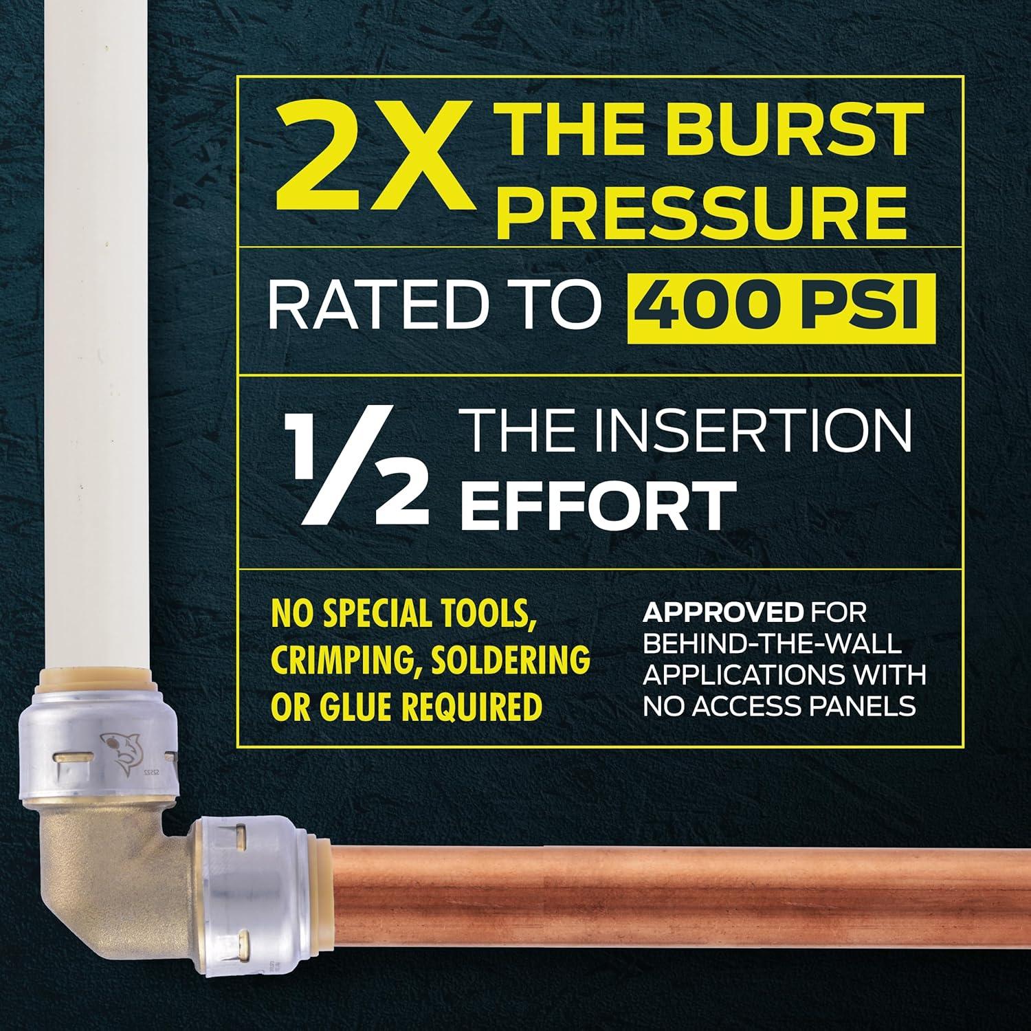 SharkBite Max 1/2 Inch Ball Valve, Push to Connect Brass Plumbing Fitting, Water Shut Off, PEX Pipe, Copper, CPVC, PE-RT, HDPE, UR22222A