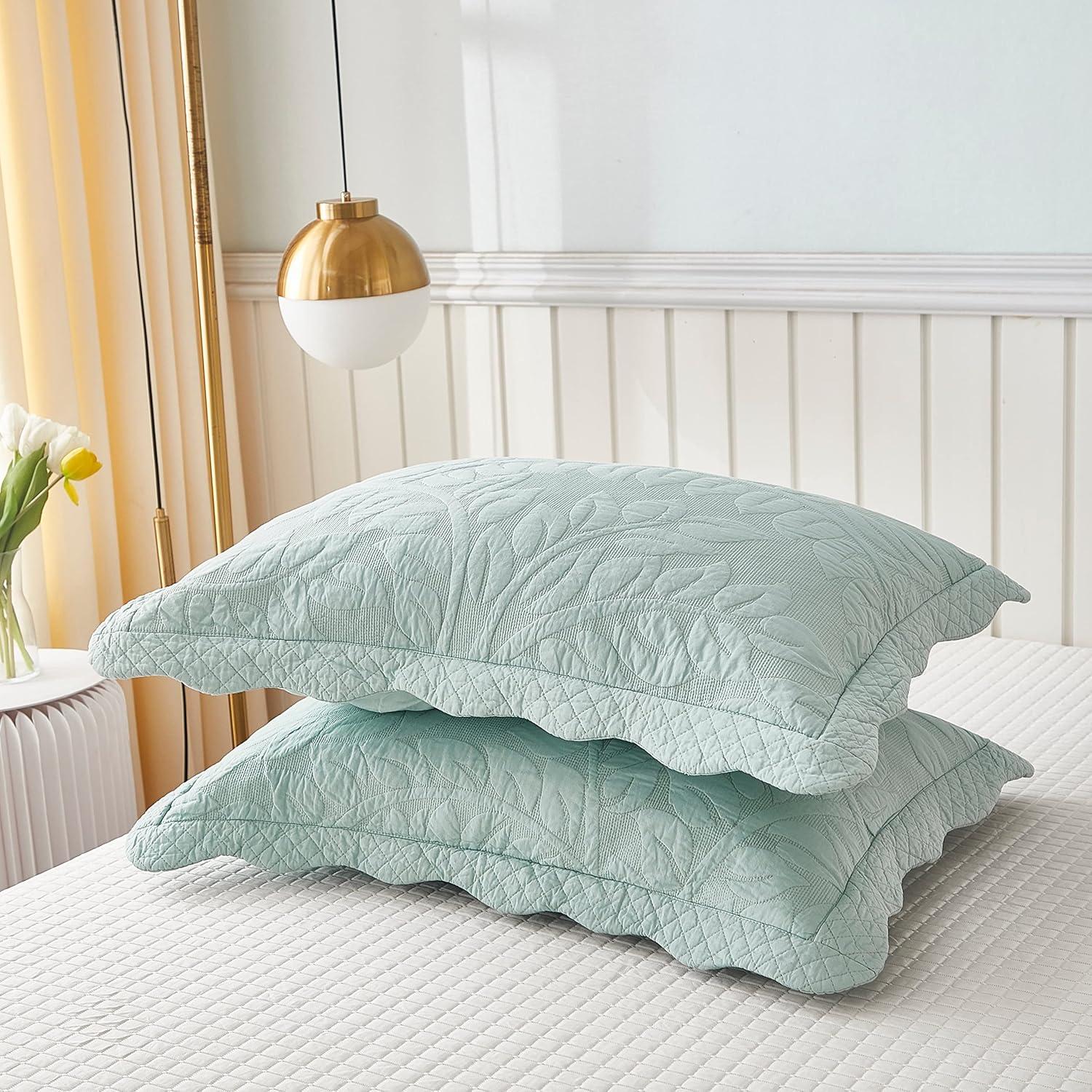 Marcielo 2Pcs 100% Cotton Embroidered Quilted Pillow Shams Navy Blue King